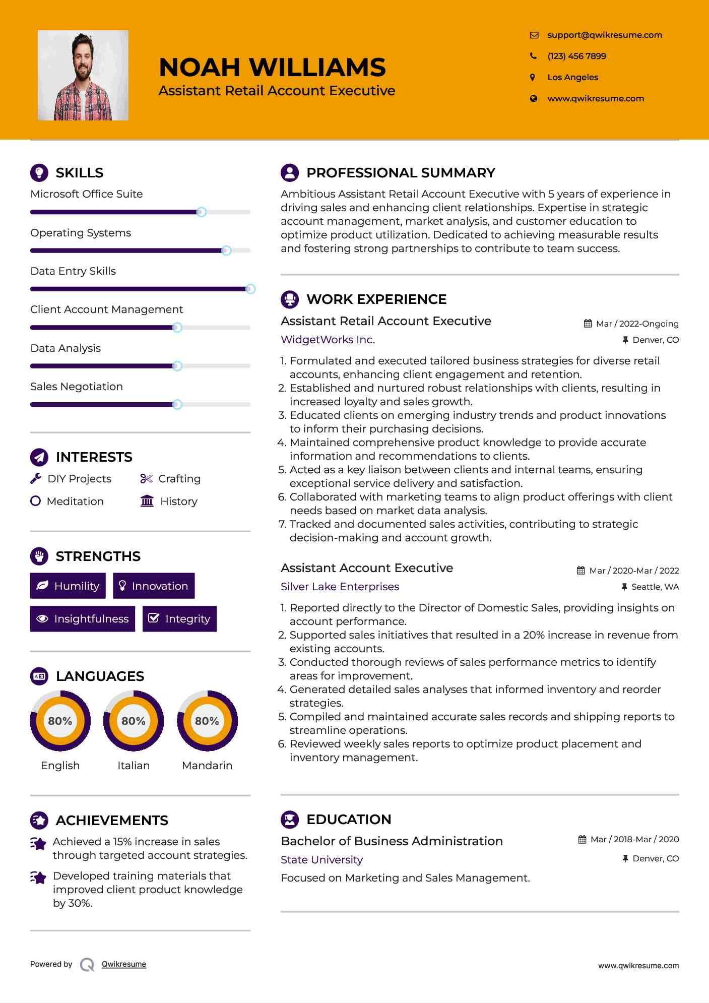 Assistant Retail Account Executive Resume Template