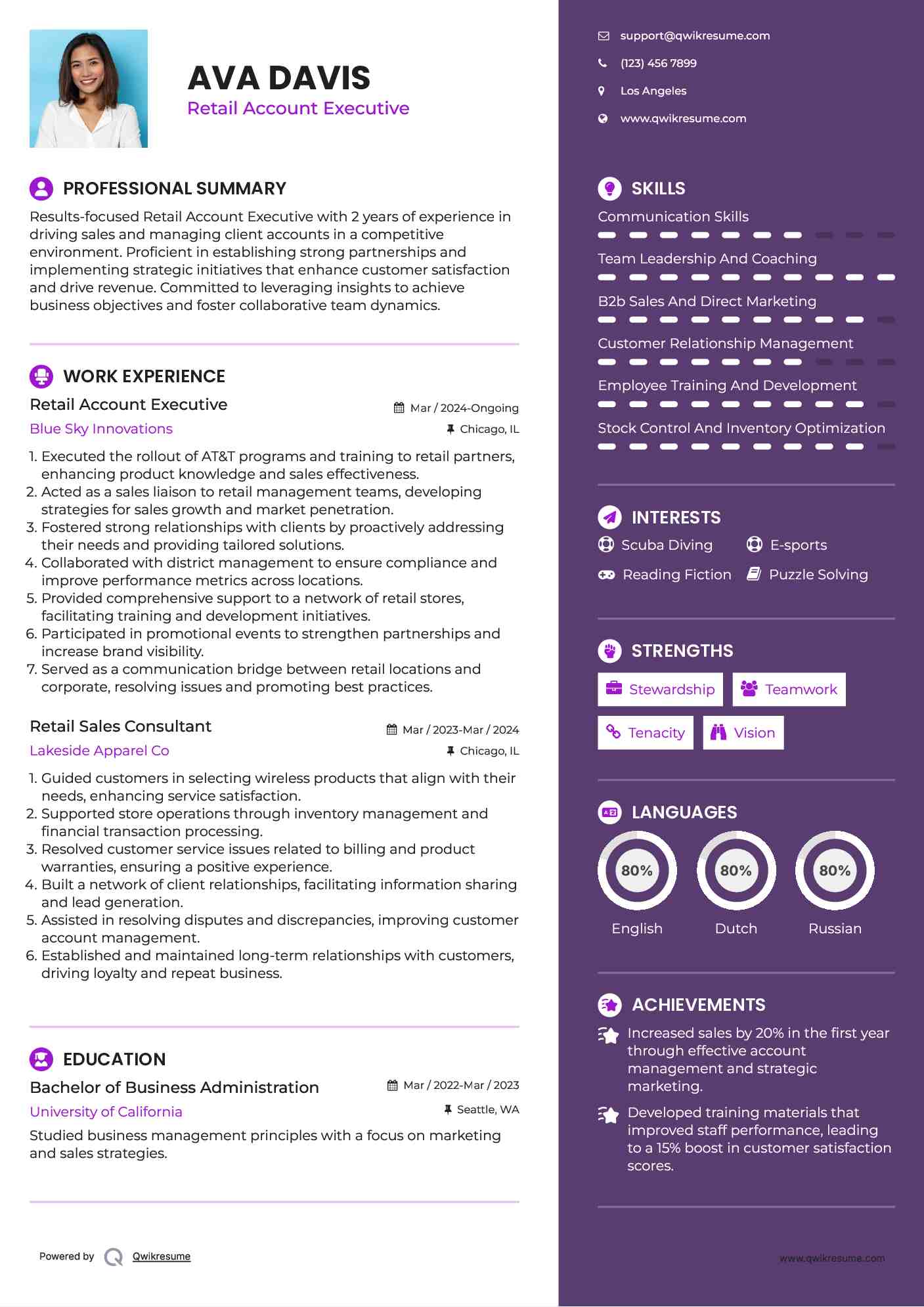 Retail Account Executive Resume Model