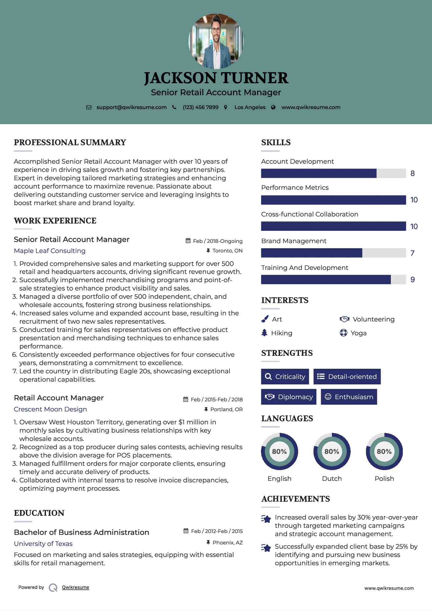 Senior Retail Account Manager Resume Example