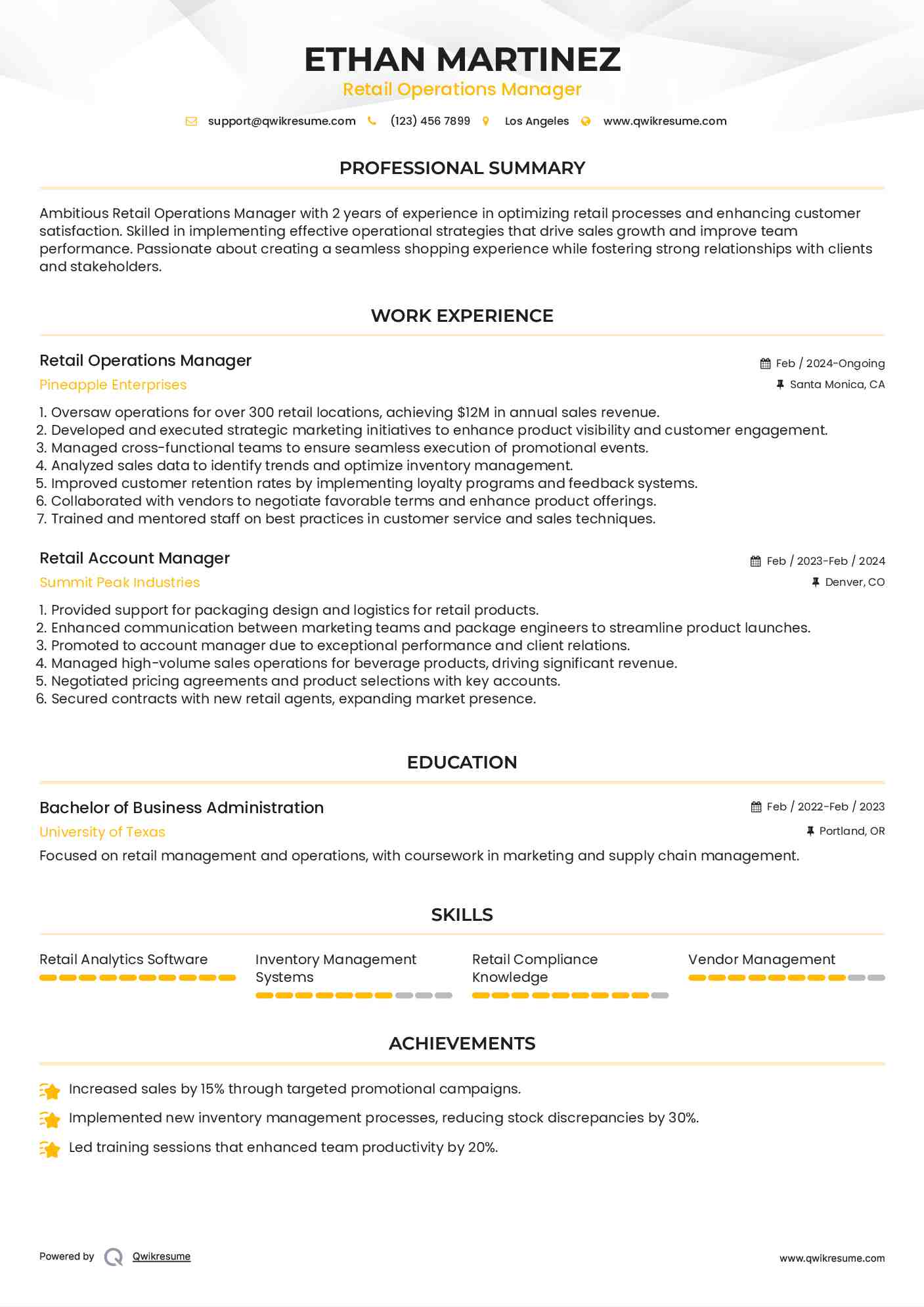 Retail Operations Manager Resume Template