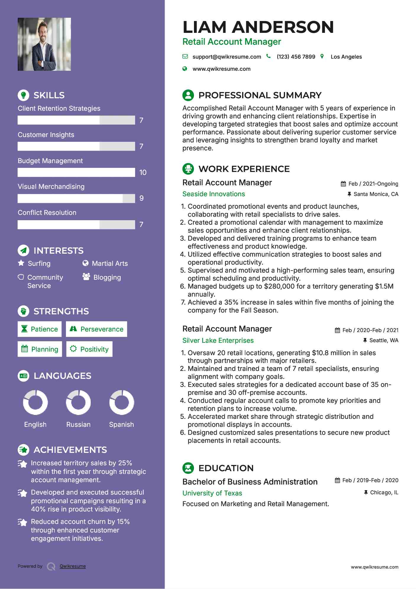 Retail Account Manager Resume Example