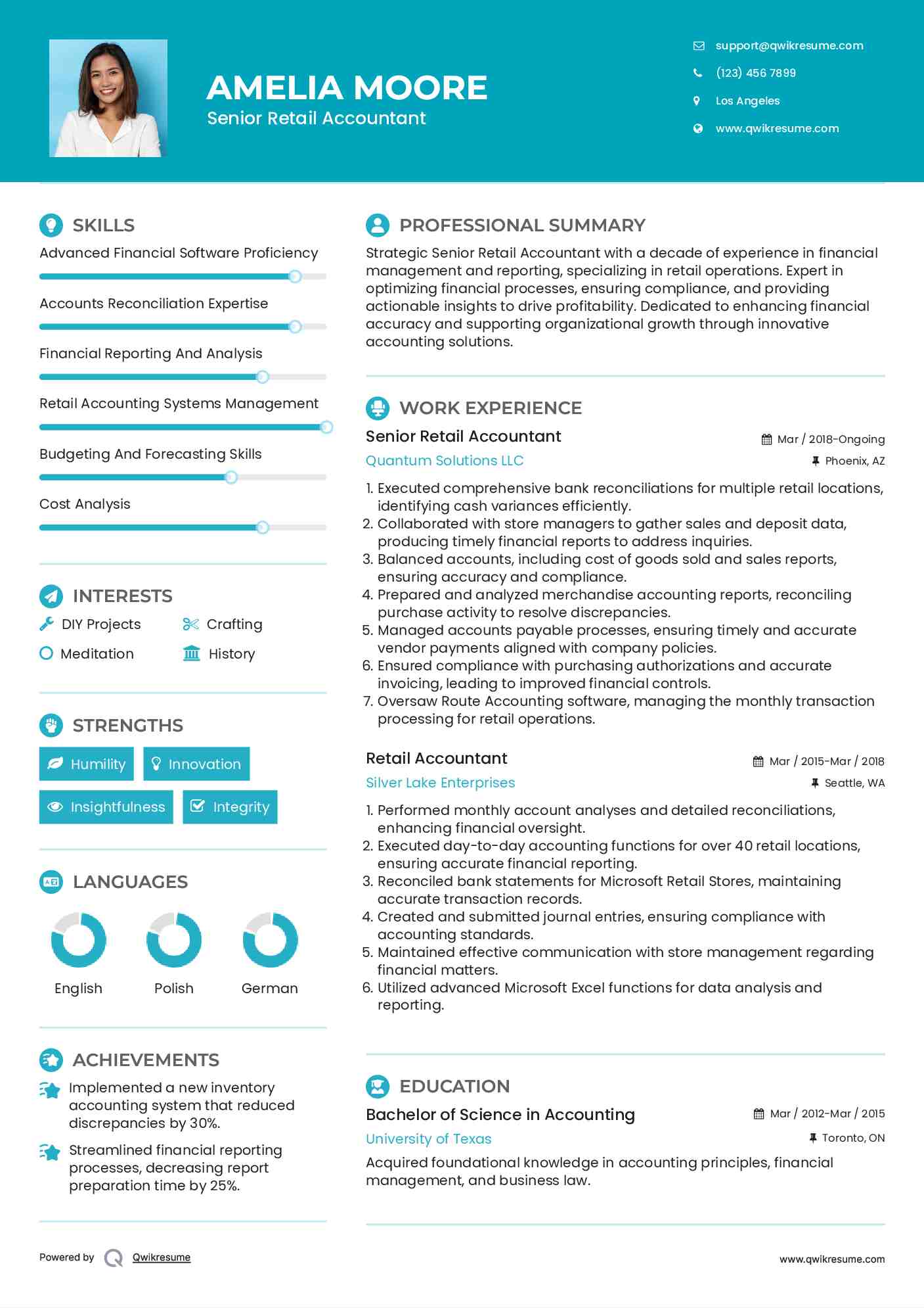 Senior Retail Accountant Resume Model