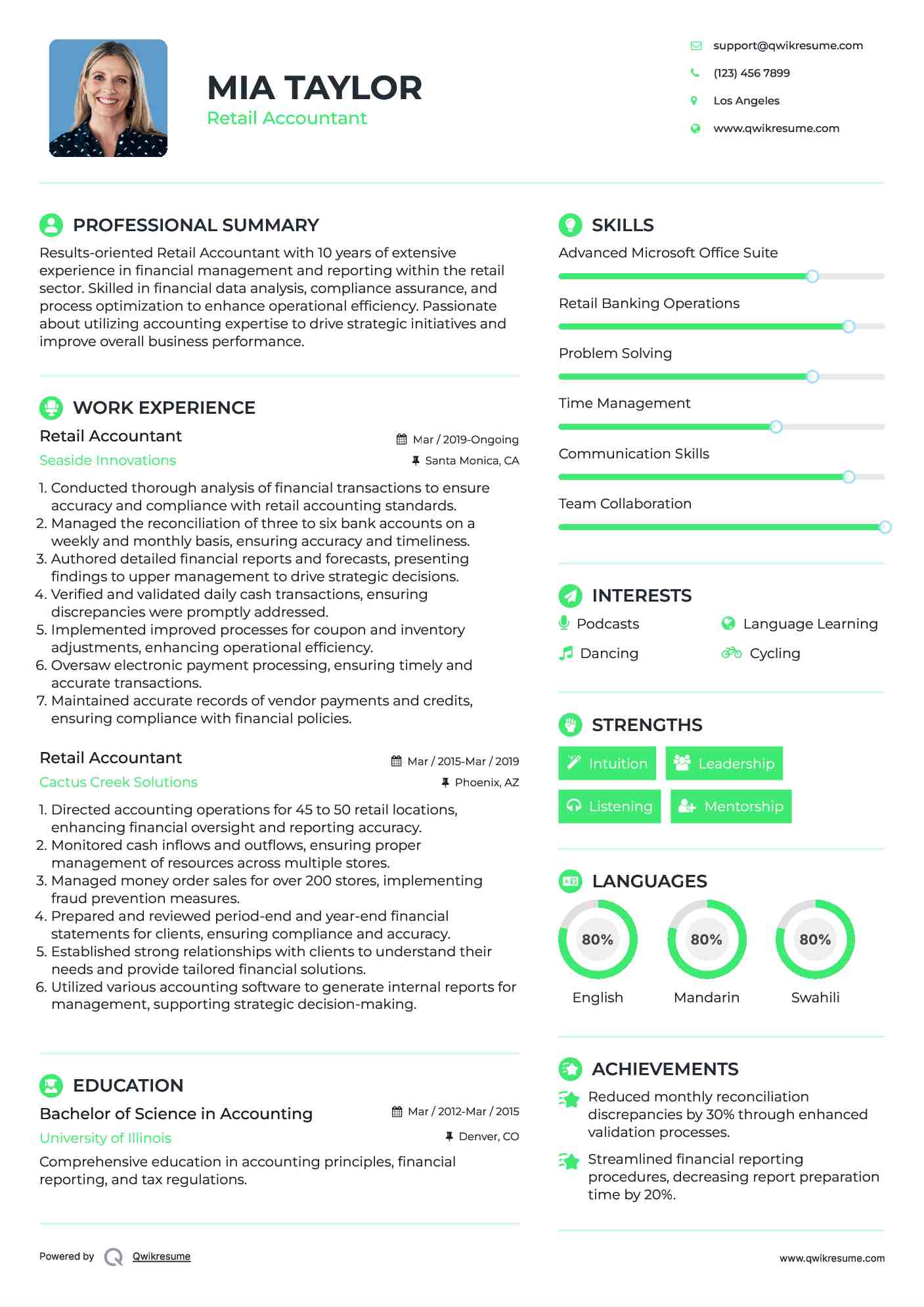 Retail Accountant Resume Model