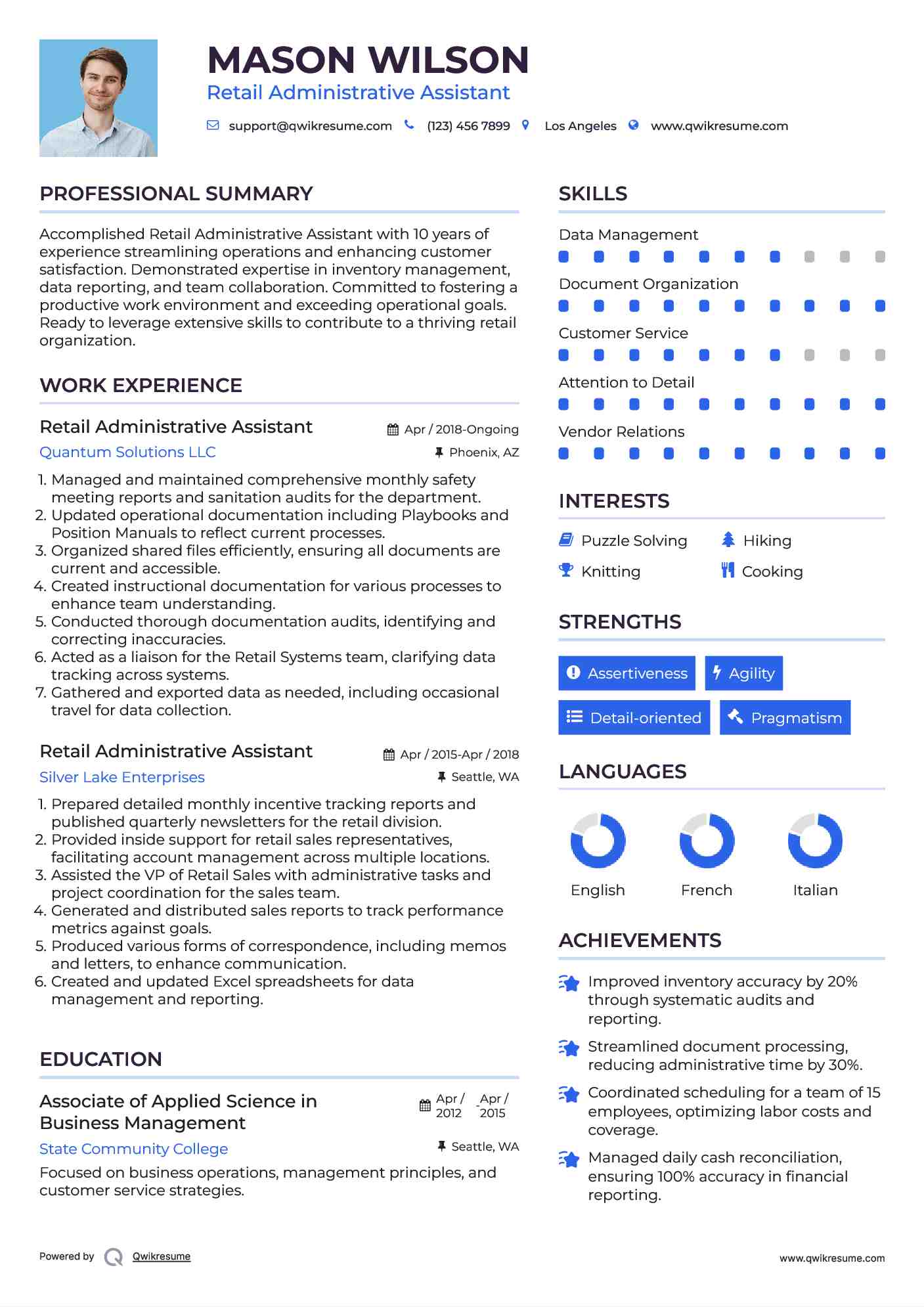Retail Administrative Assistant Resume Template