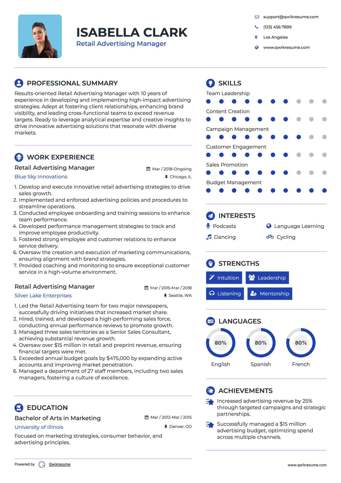 Retail Advertising Manager Resume Format