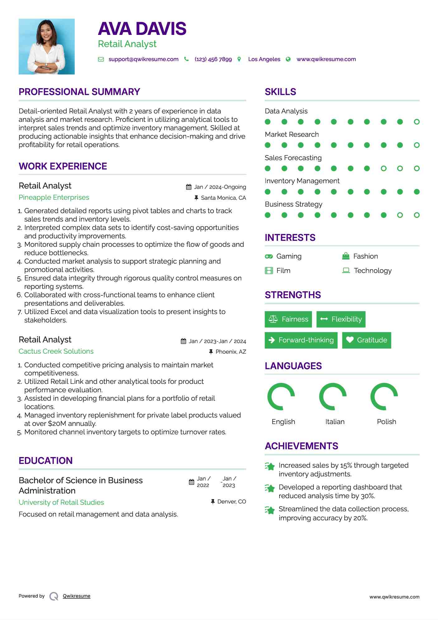 Retail Analyst Resume Template