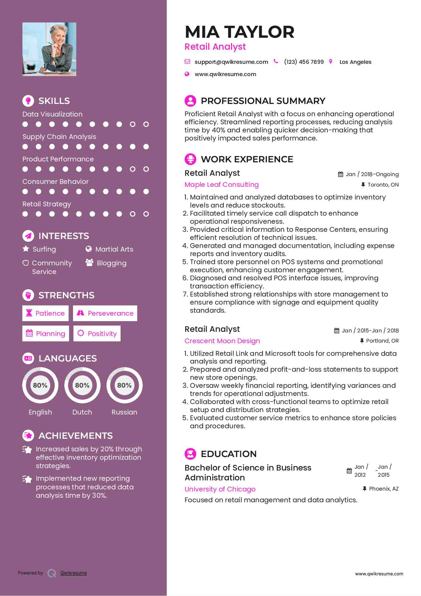 Retail Analyst Resume Model