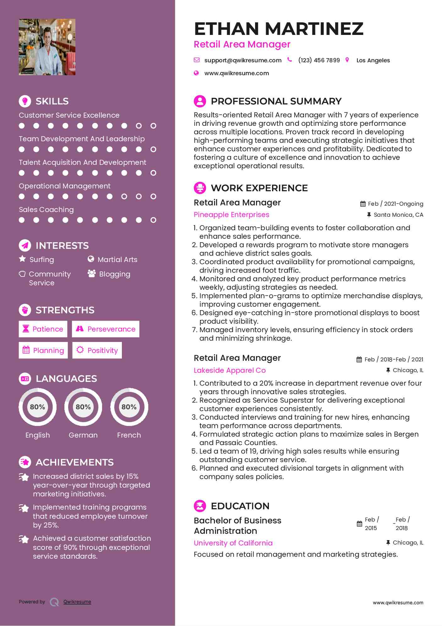 Retail Area Manager Resume Template