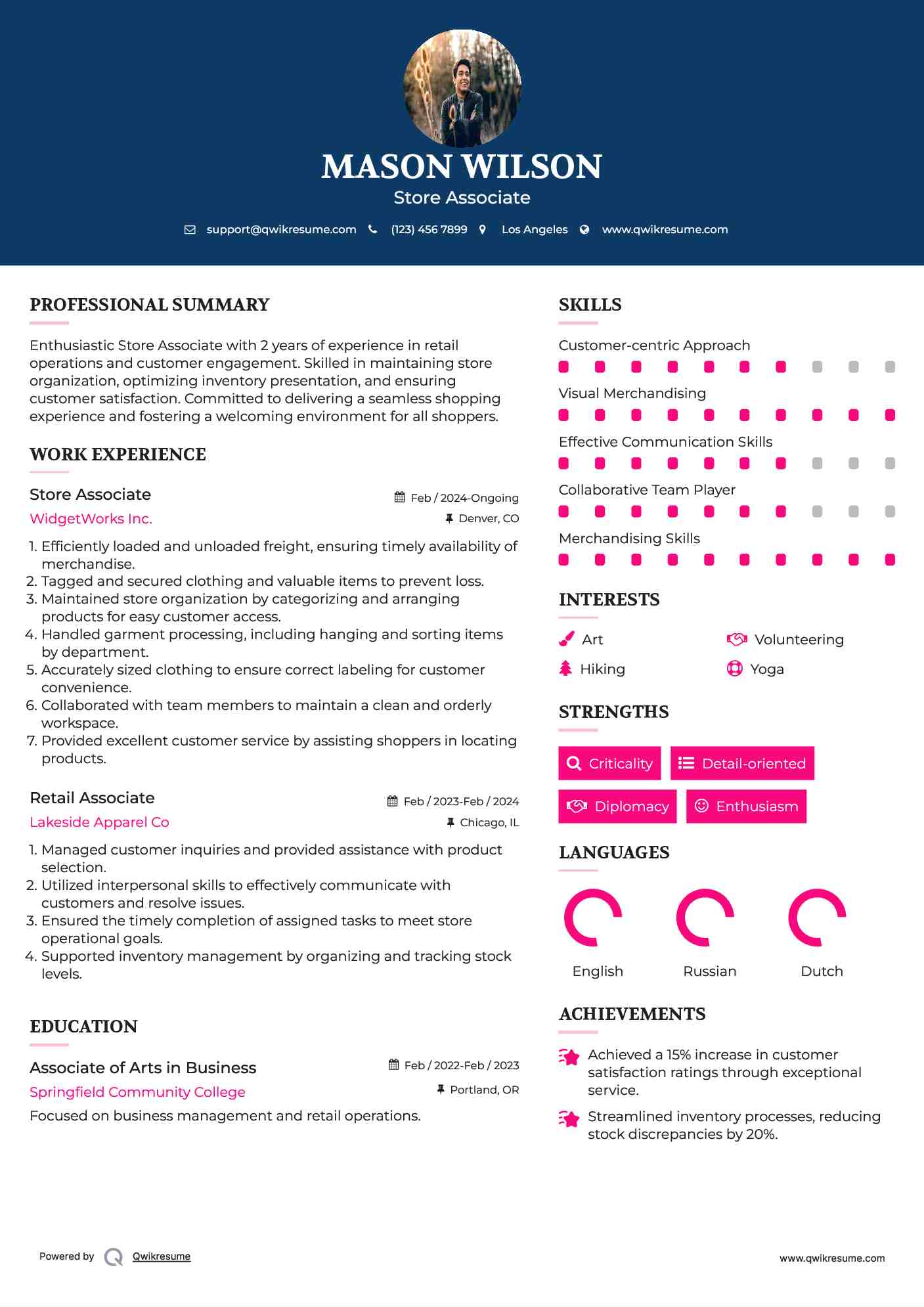 Store Associate Resume Template
