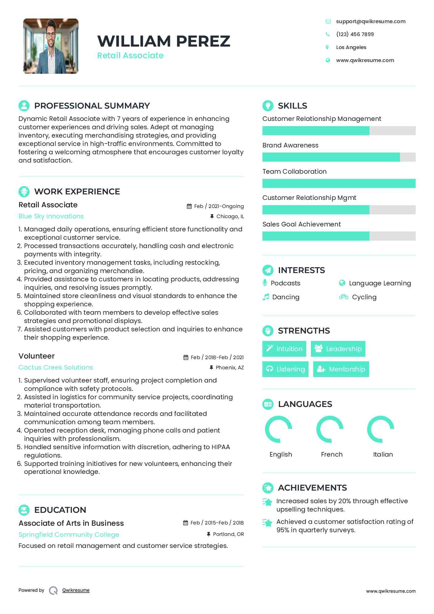 Retail Associate Resume Example