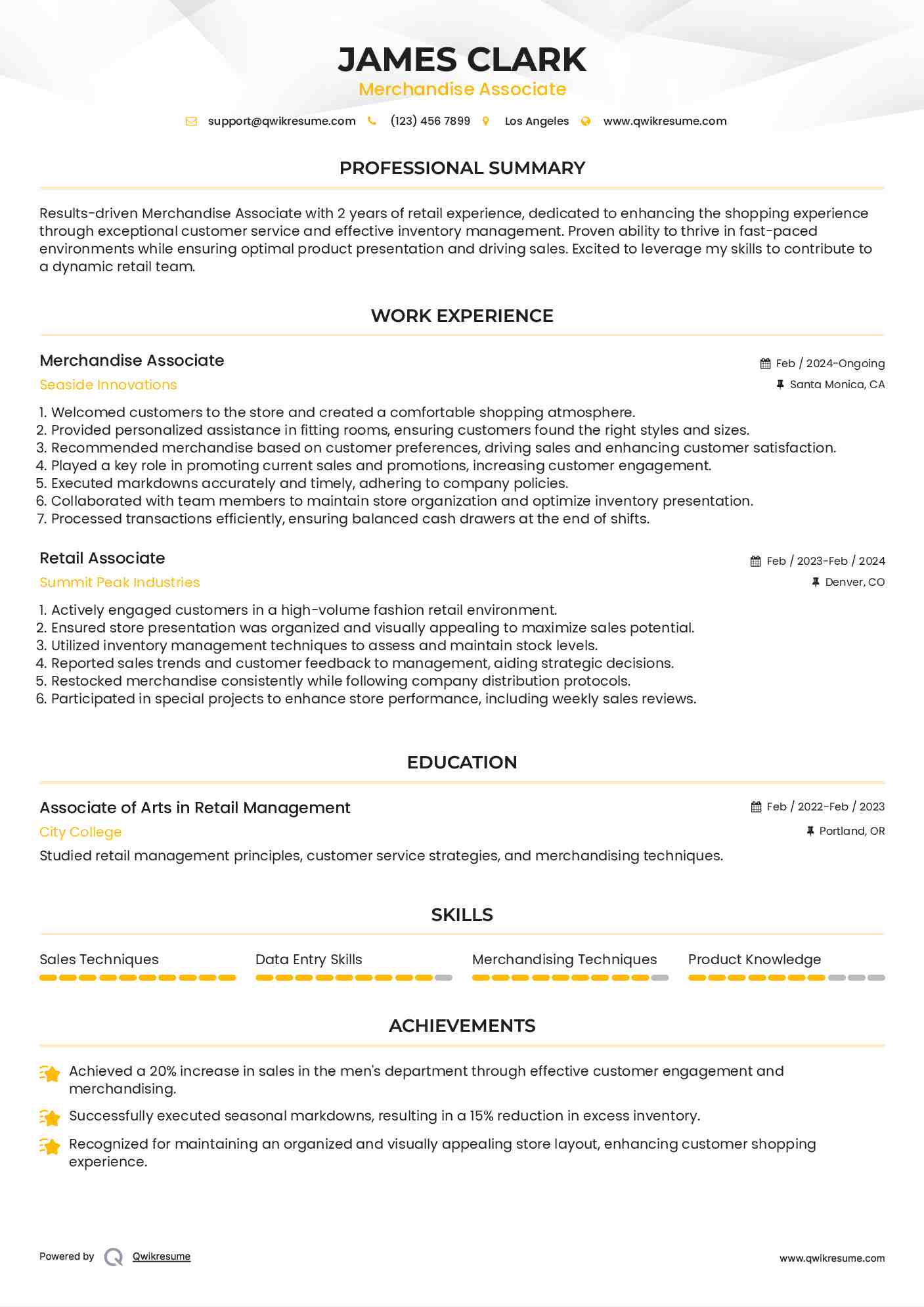 Merchandise Associate Resume Template
