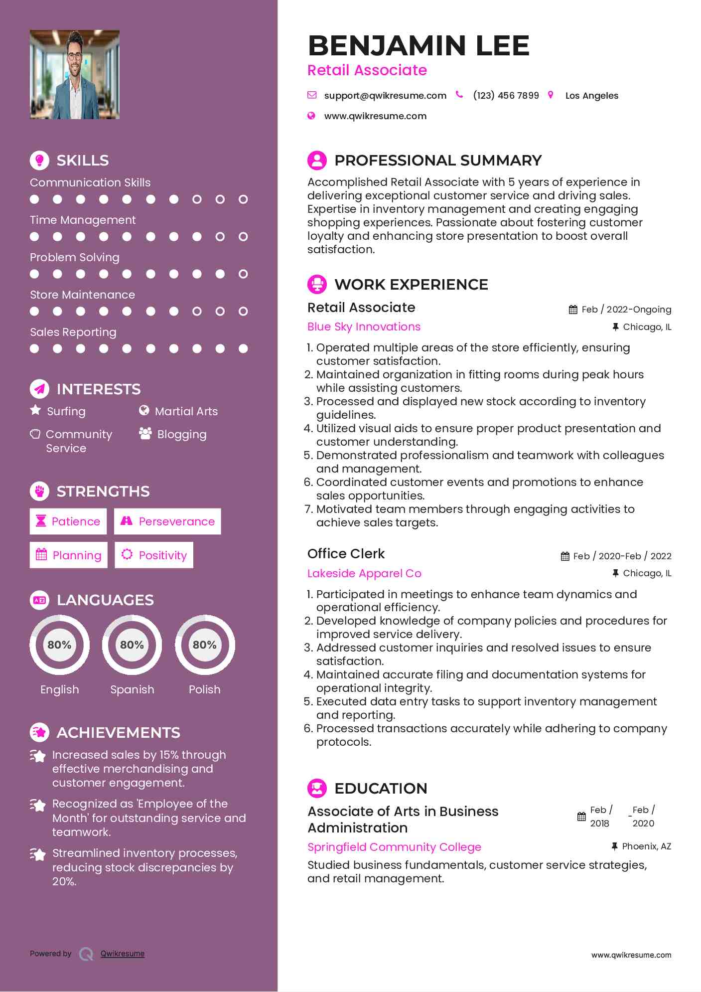 Retail Associate Resume Model