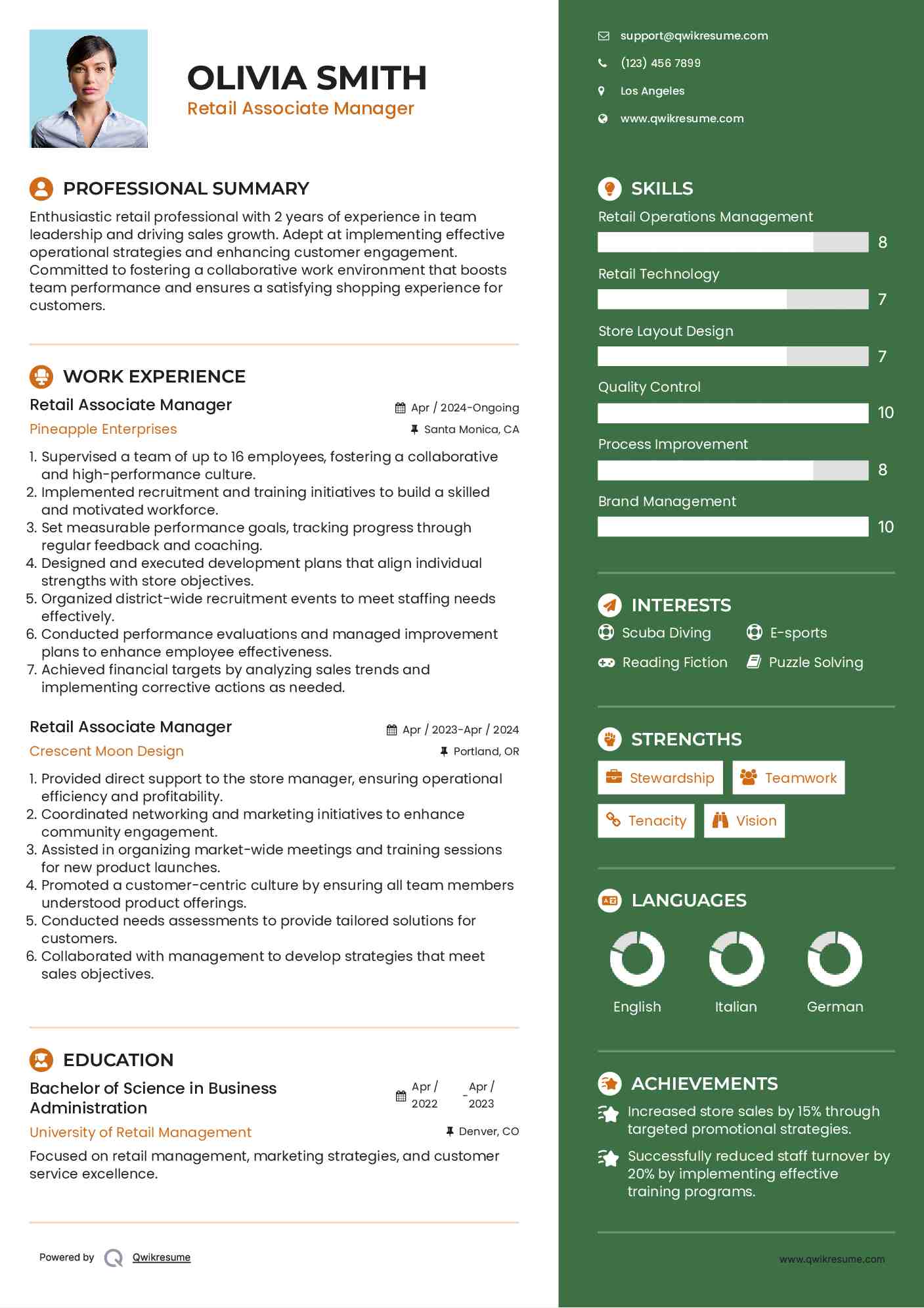 Retail Associate Manager Resume Format