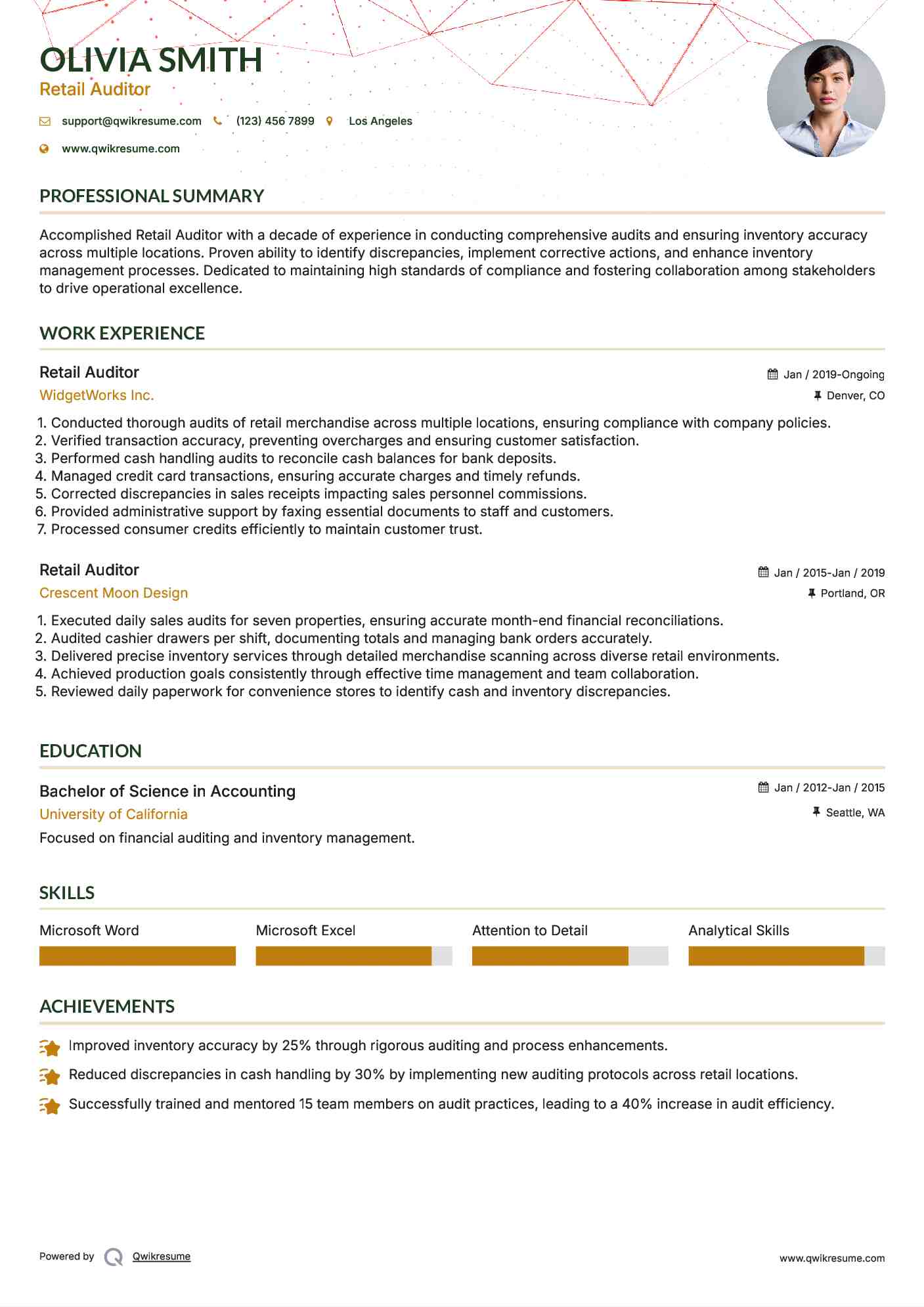 Retail Auditor Resume Model