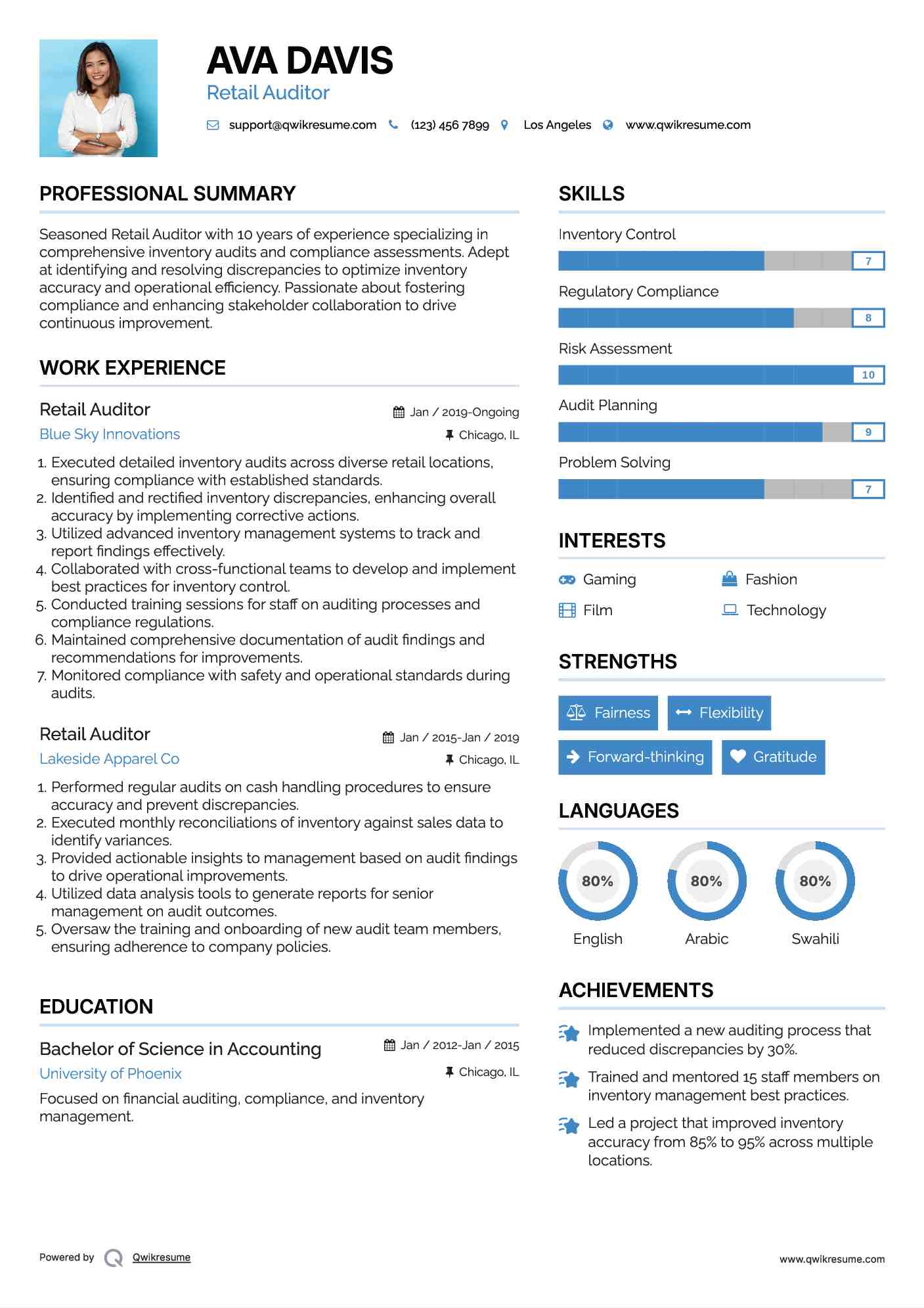Retail Auditor Resume Example
