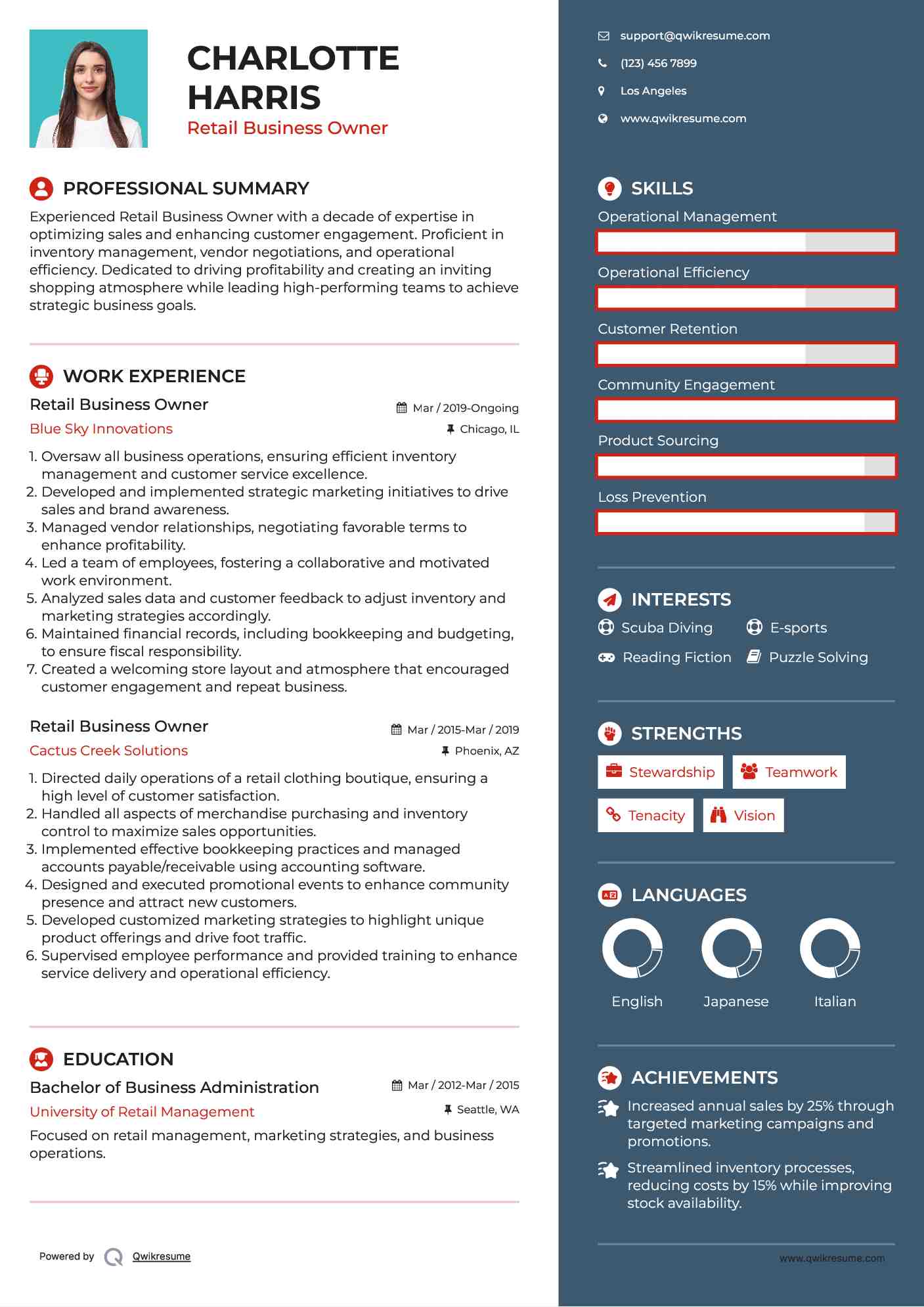 Retail Business Owner Resume Example