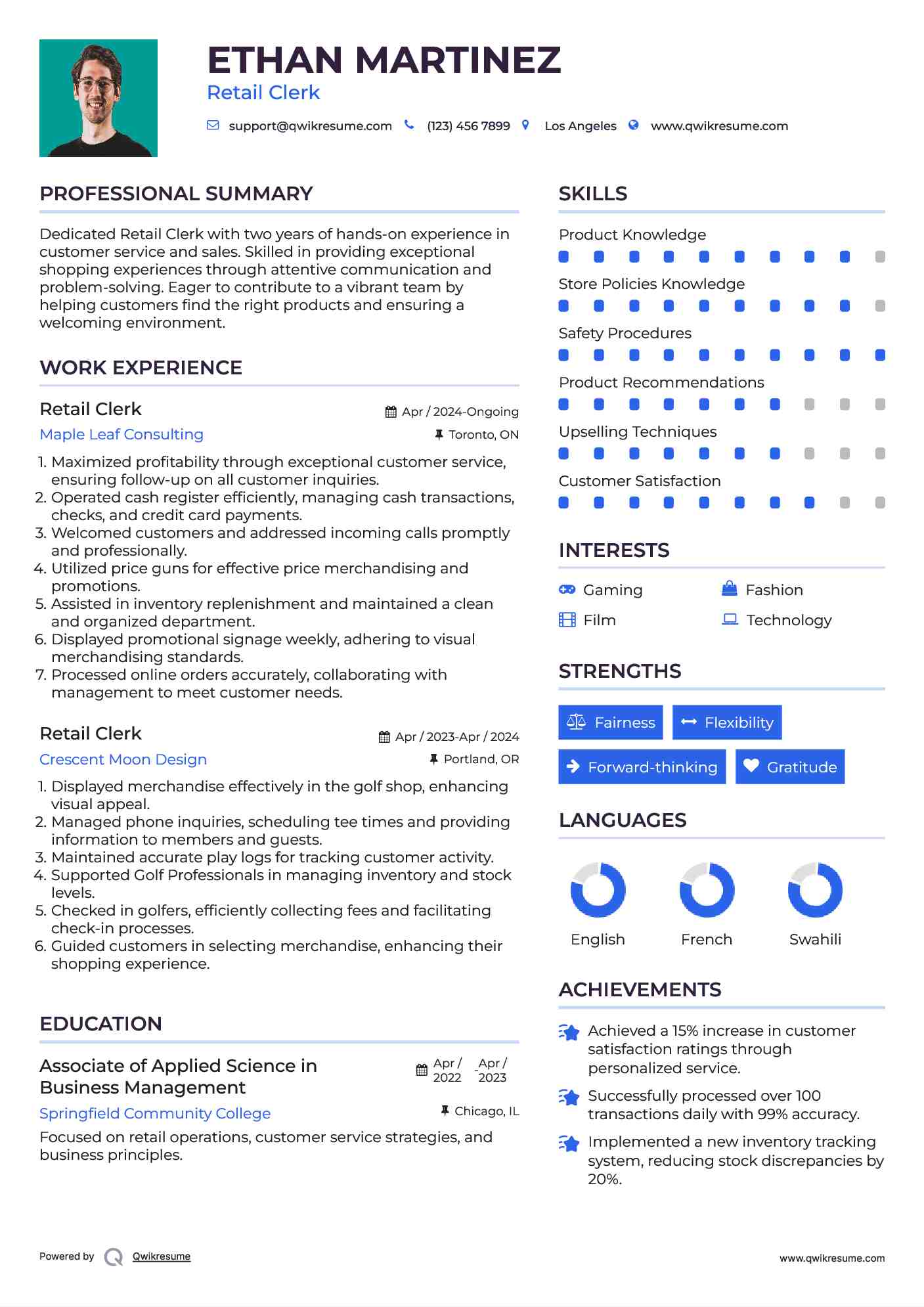 Retail Clerk Resume Format