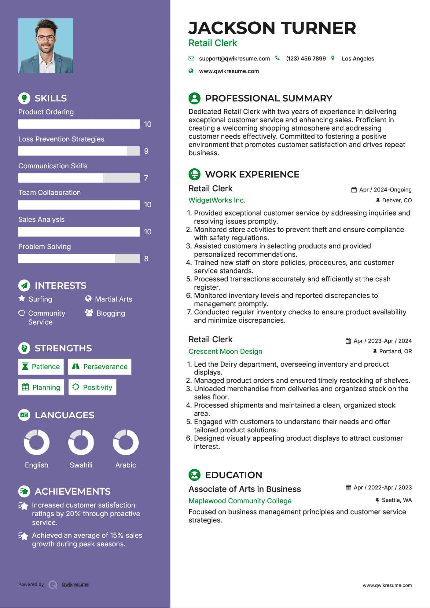 Retail Clerk Resume Format