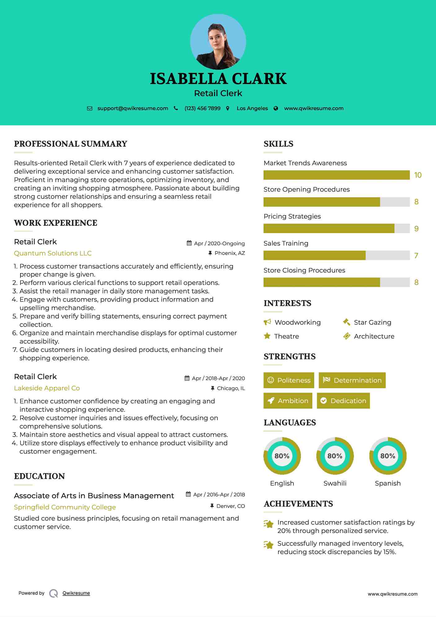 Retail Clerk Resume Sample