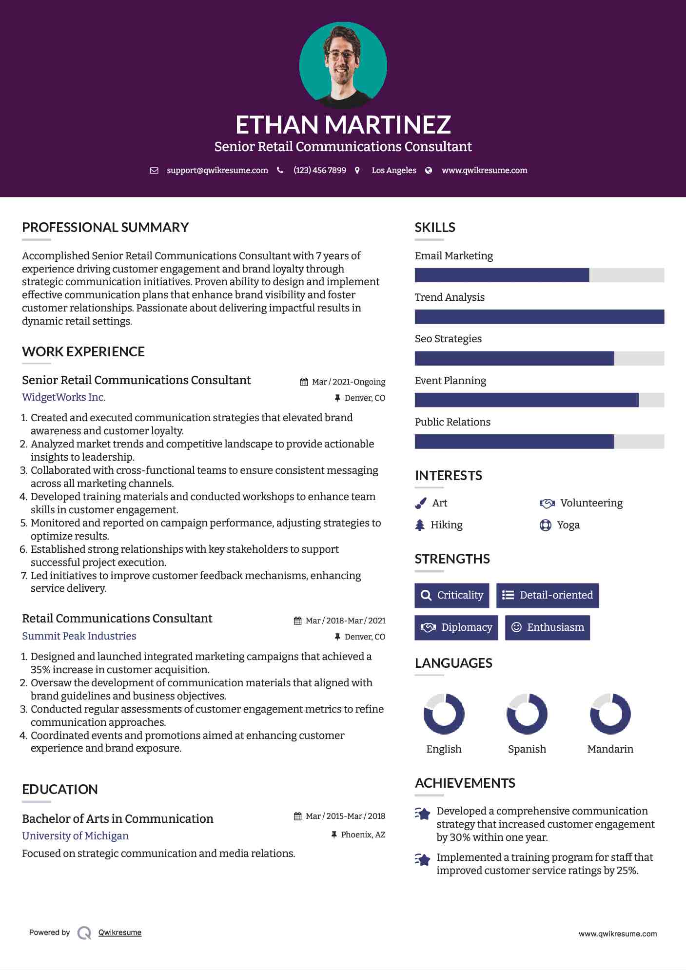 Senior Retail Communications Consultant Resume Template