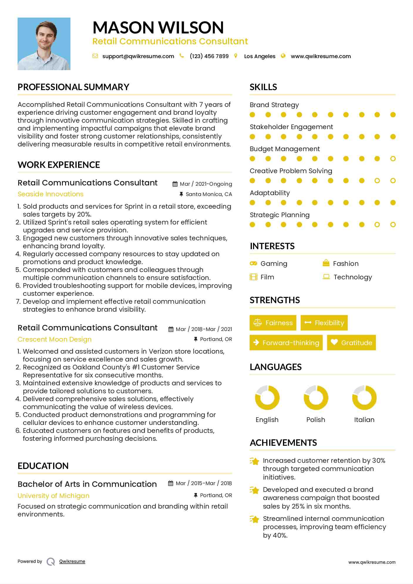 Retail Communications Consultant Resume Sample