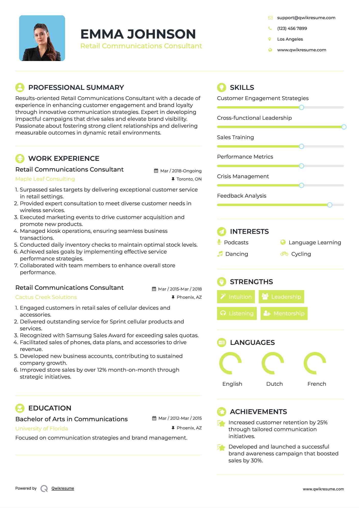 Retail Communications Consultant Resume Model