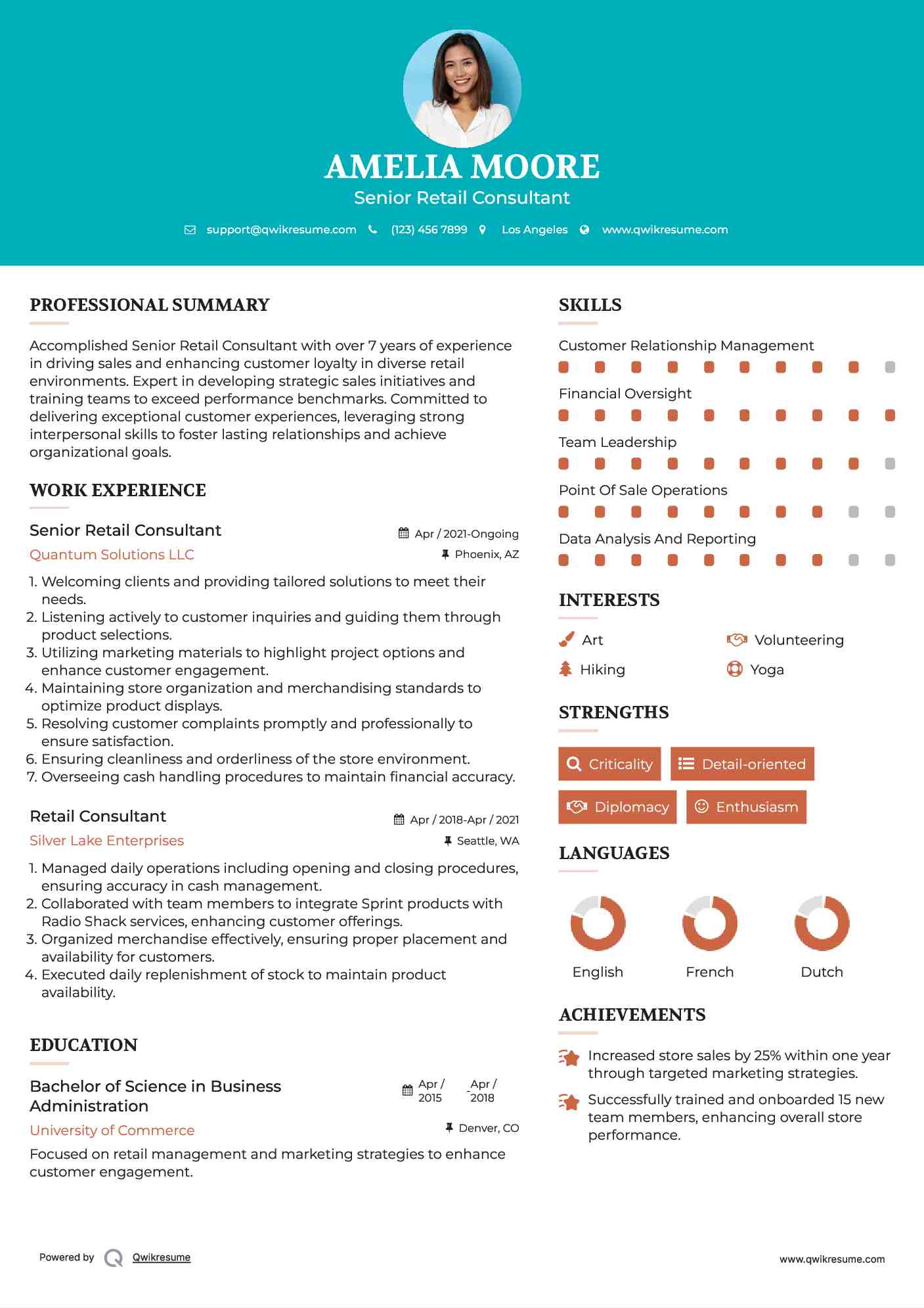 Senior Retail Consultant Resume Model