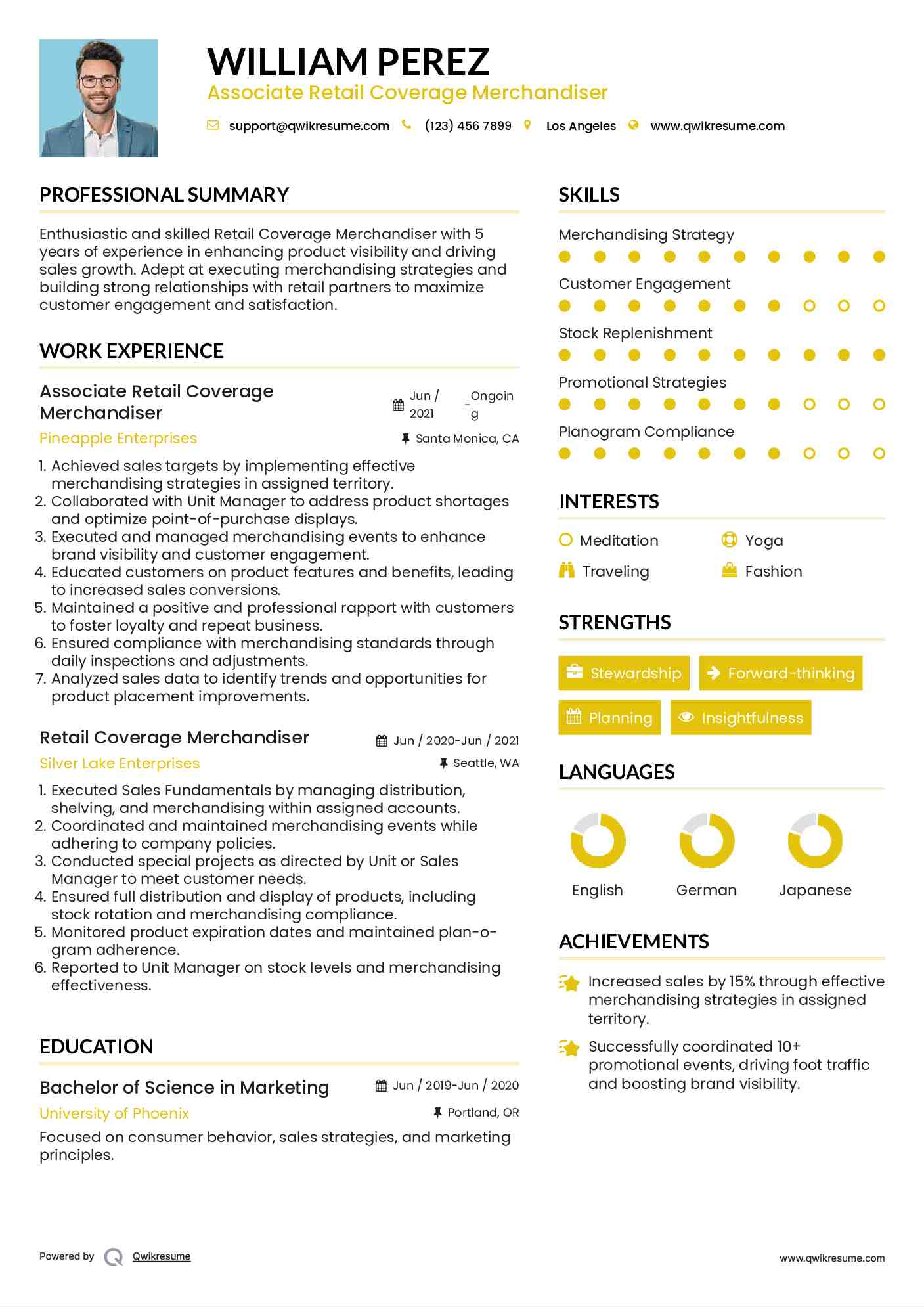 Associate Retail Coverage Merchandiser Resume Example