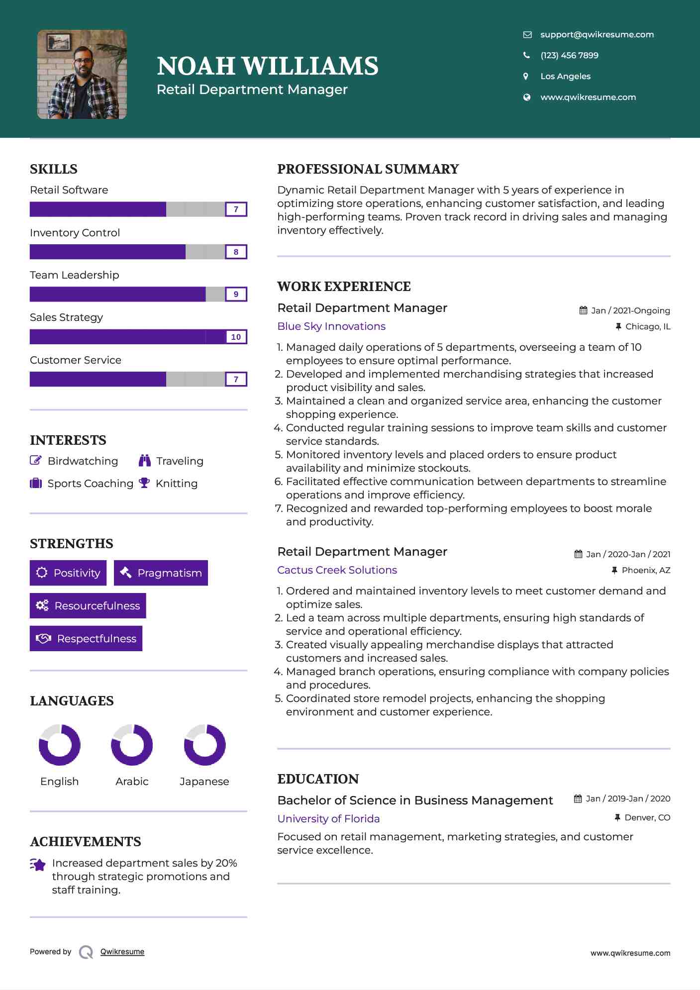 Retail Department Manager Resume Template