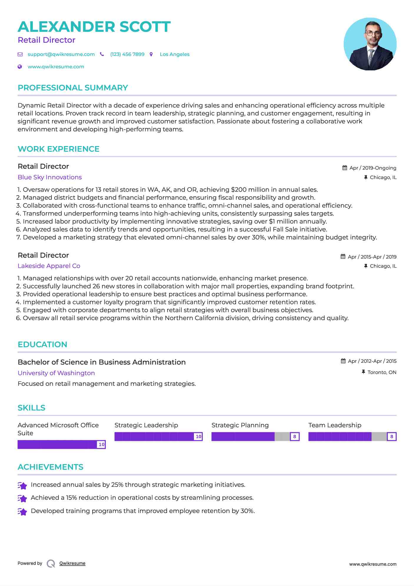Retail Director Resume Example