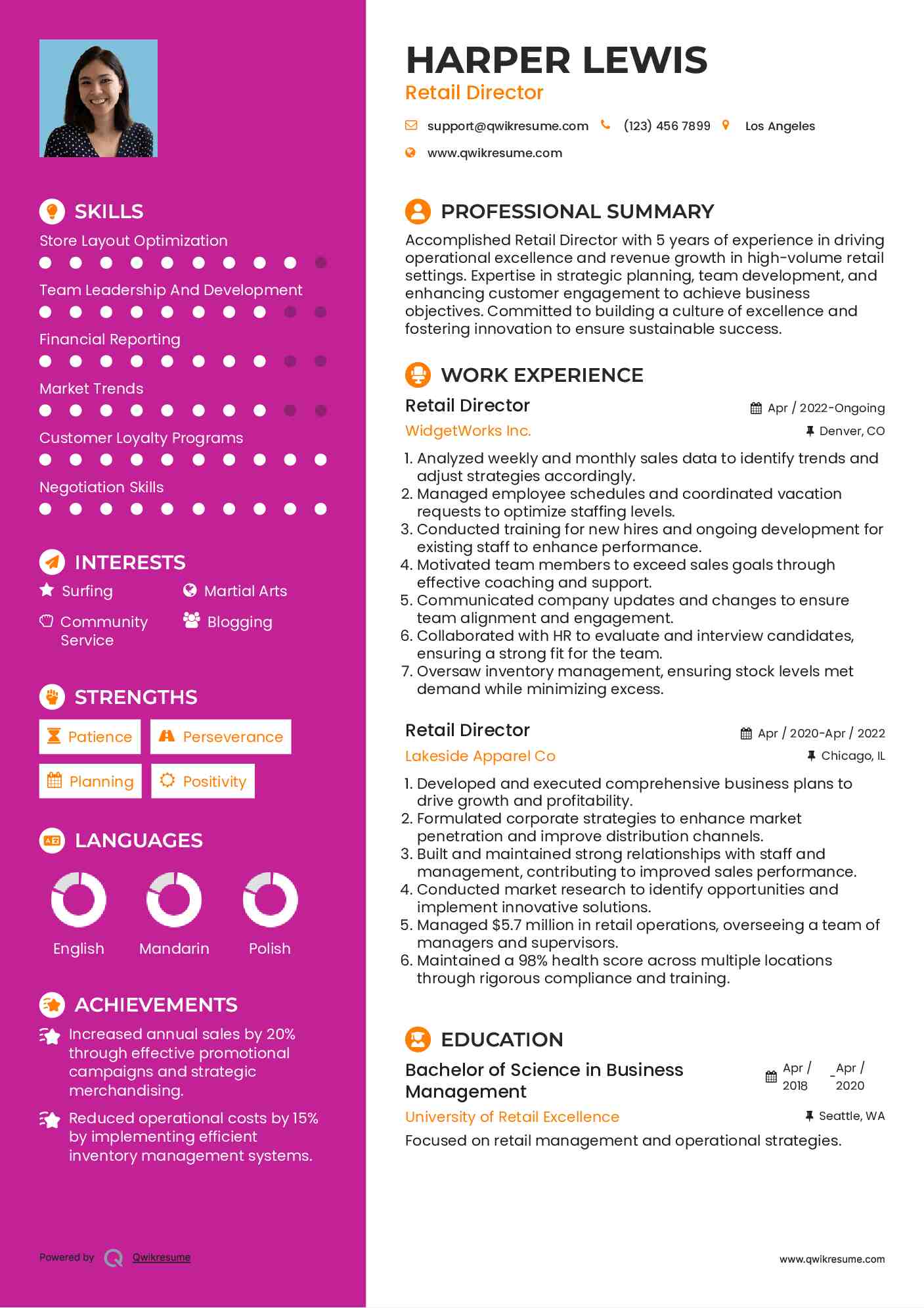 Retail Director Resume Template