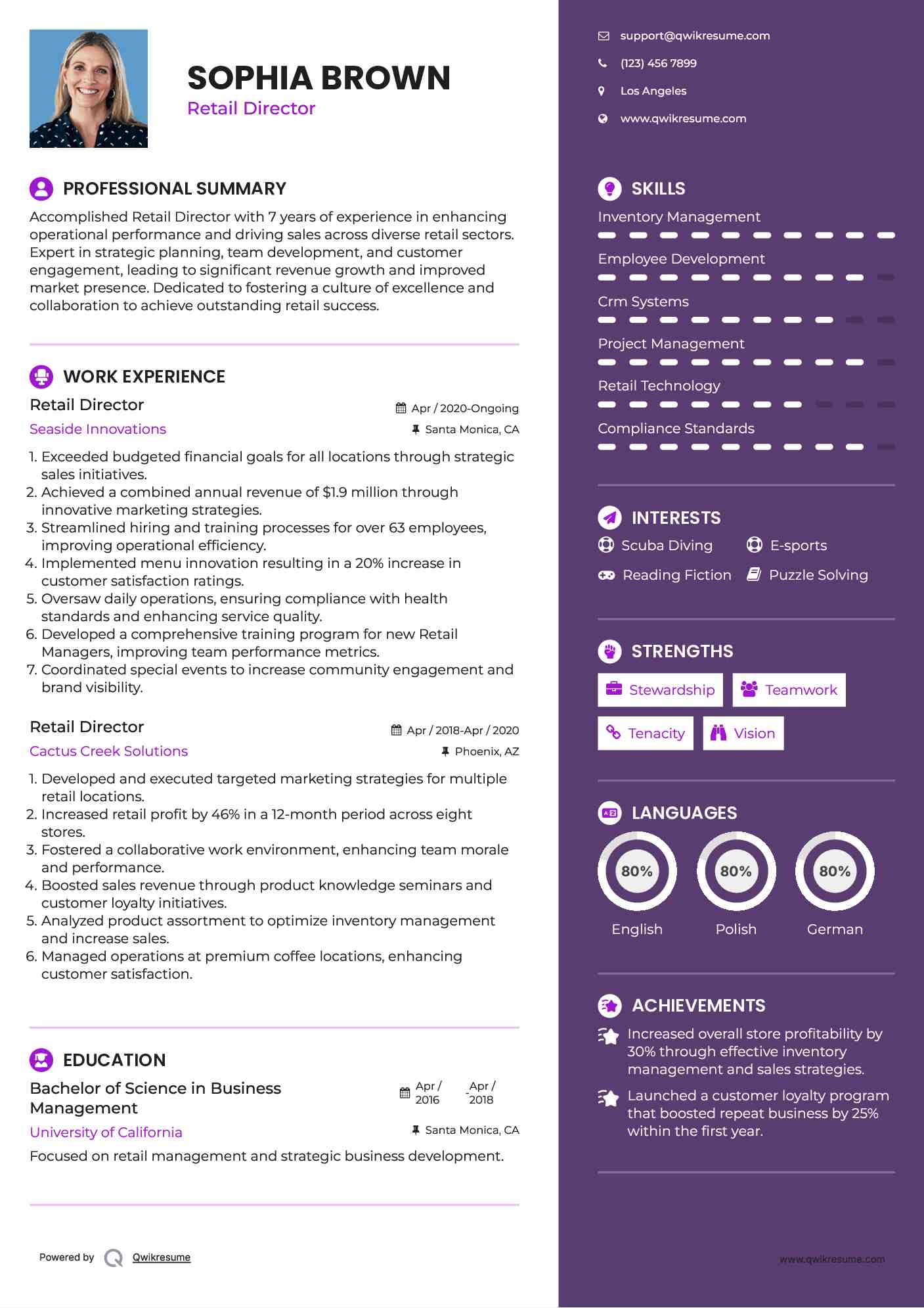 Retail Director Resume Sample