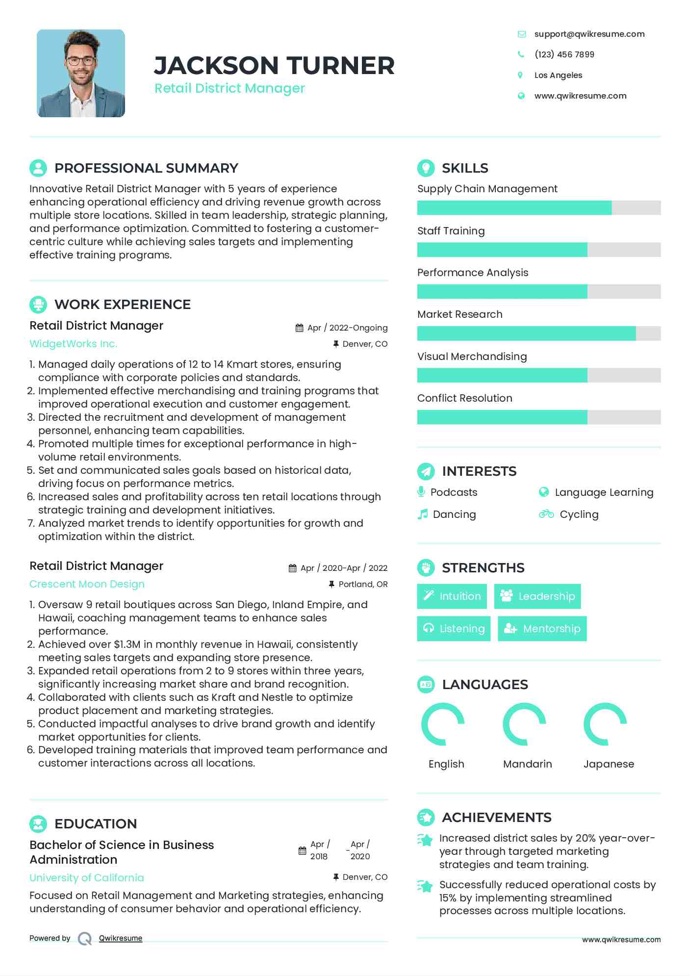 Retail District Manager Resume Model