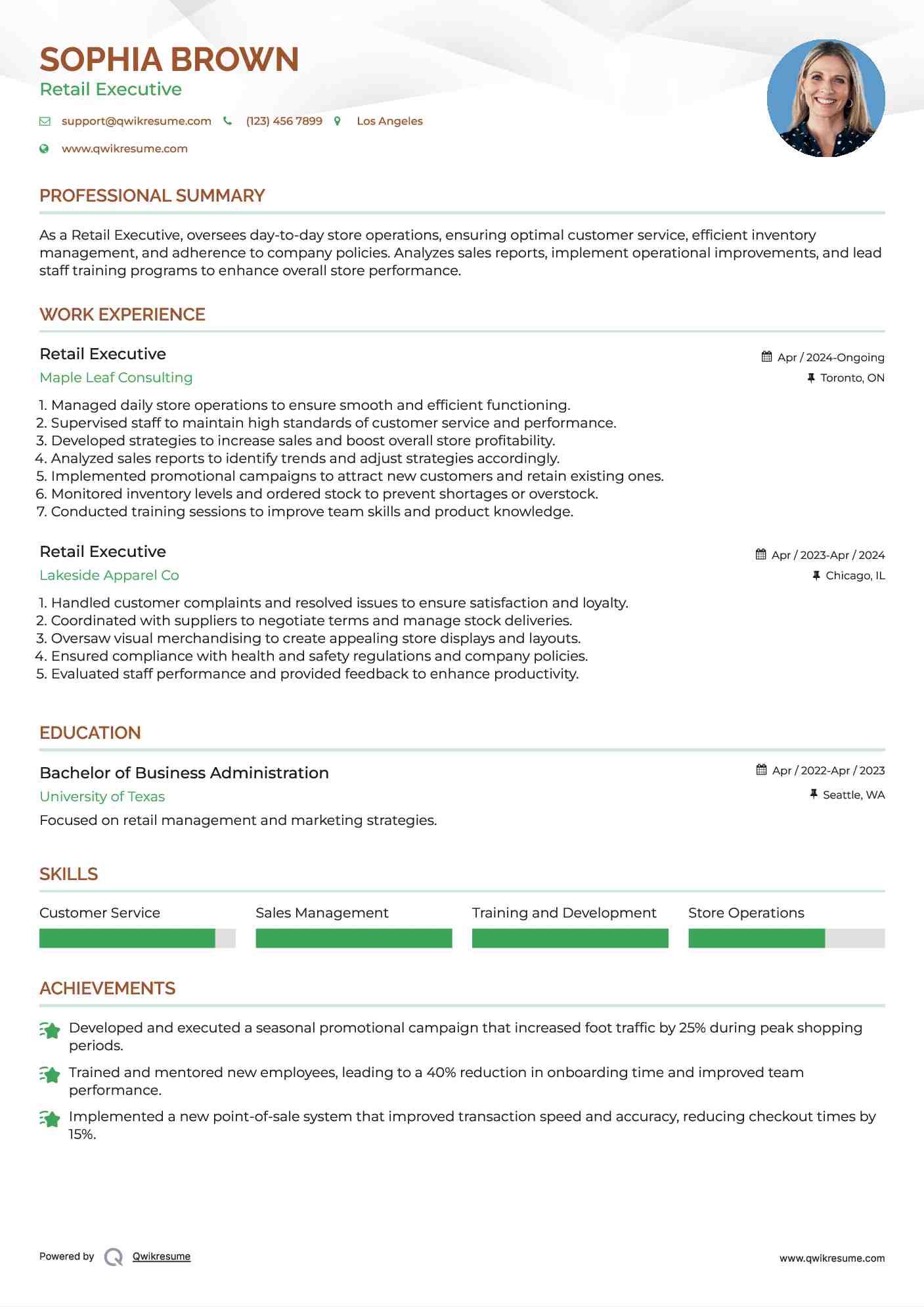 Retail Executive Resume Sample