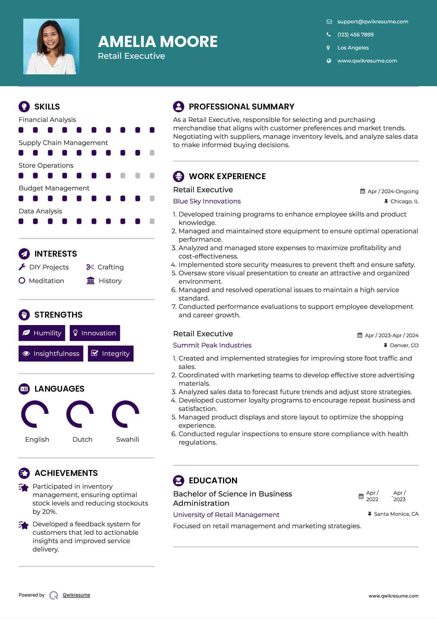 Retail Executive Resume Model