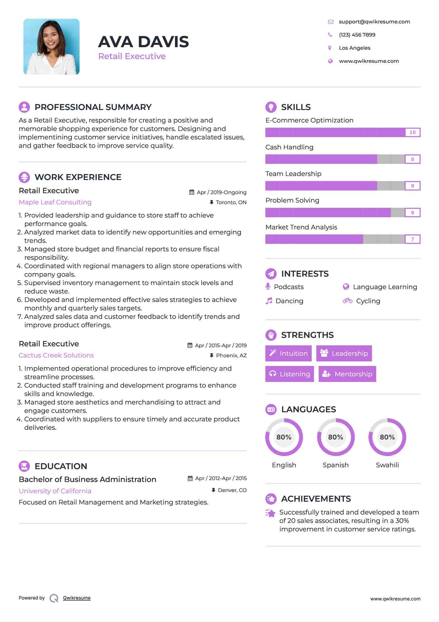 Retail Executive Resume Model
