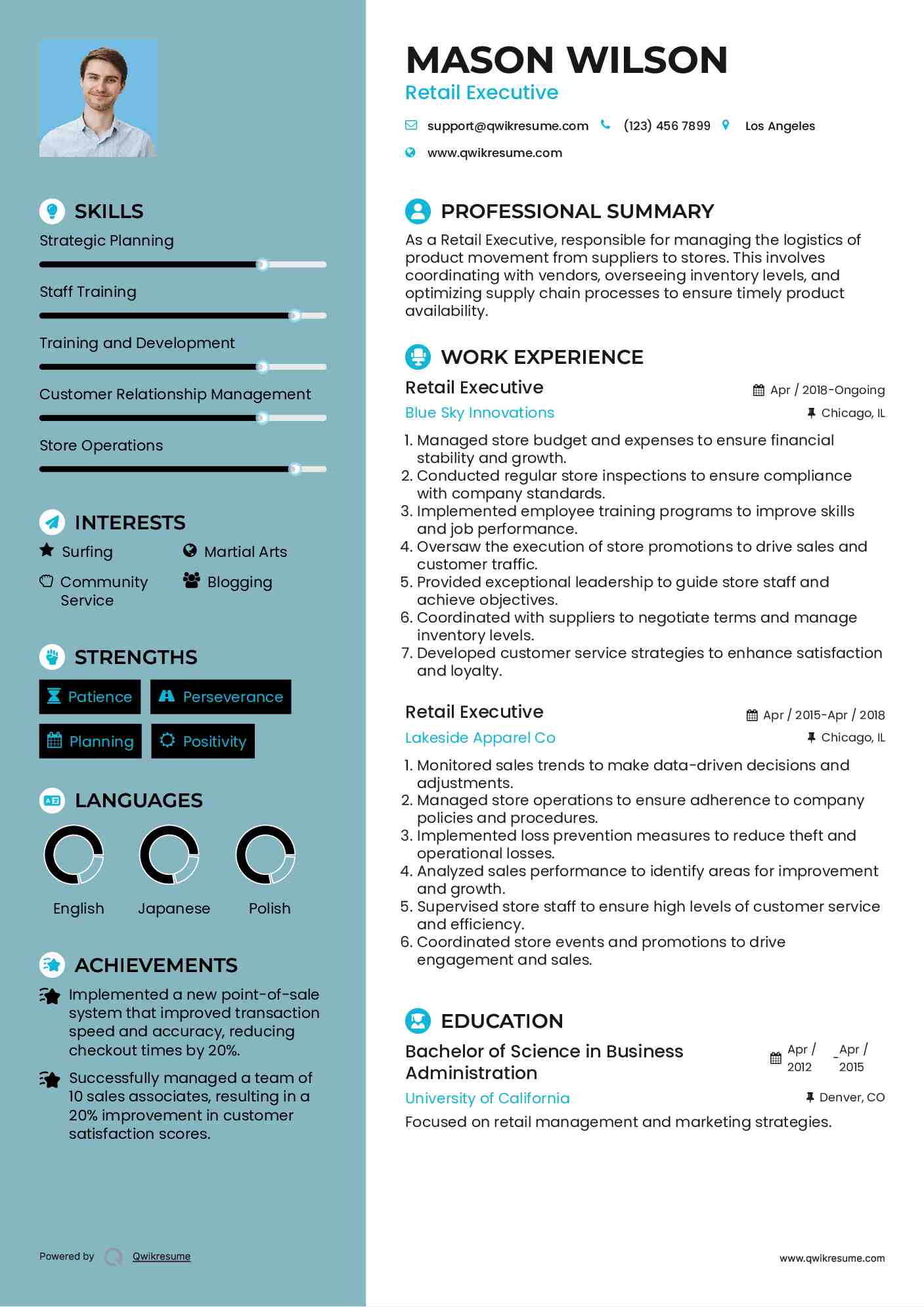 Retail Executive Resume Example