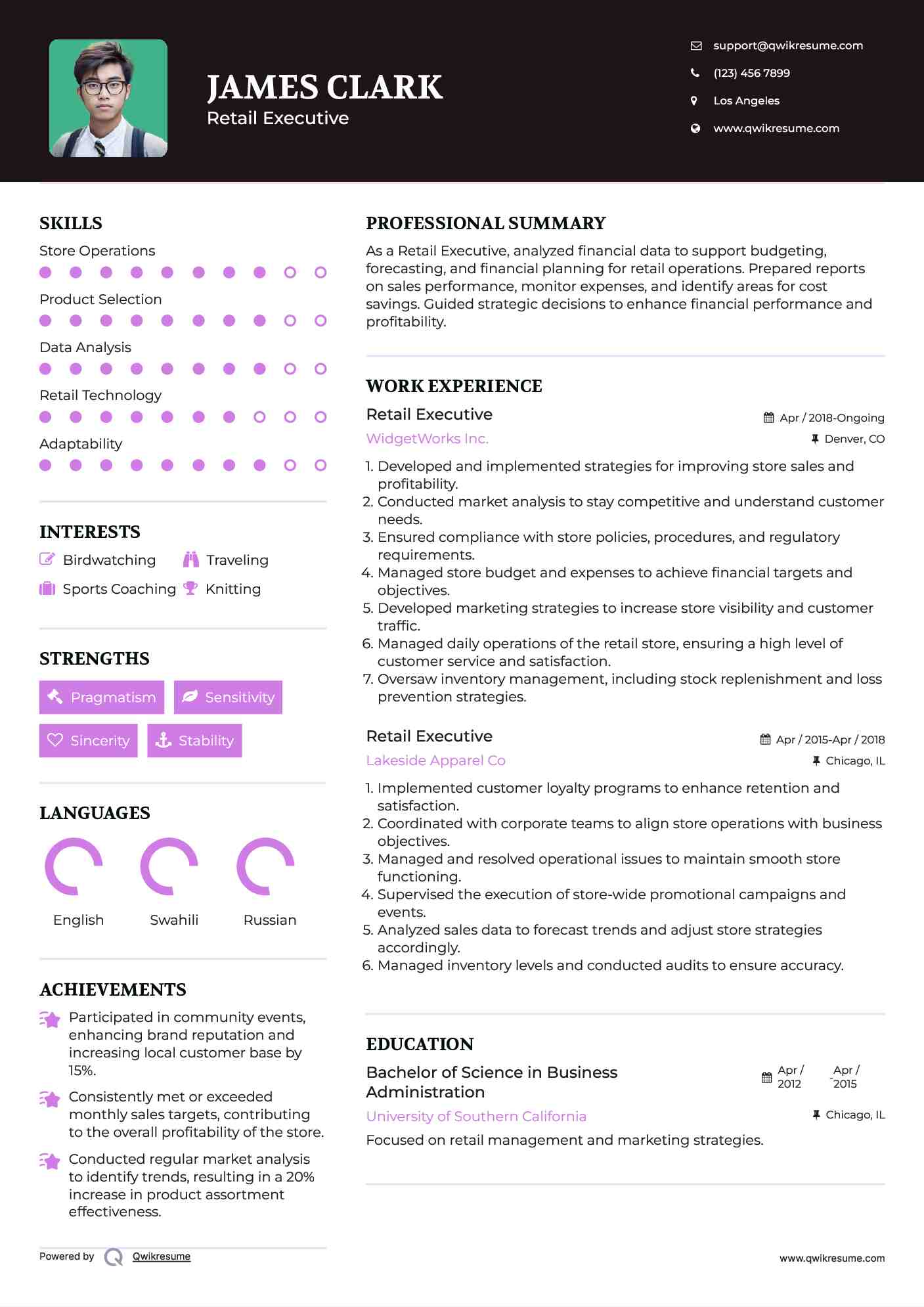 Retail Executive Resume Sample