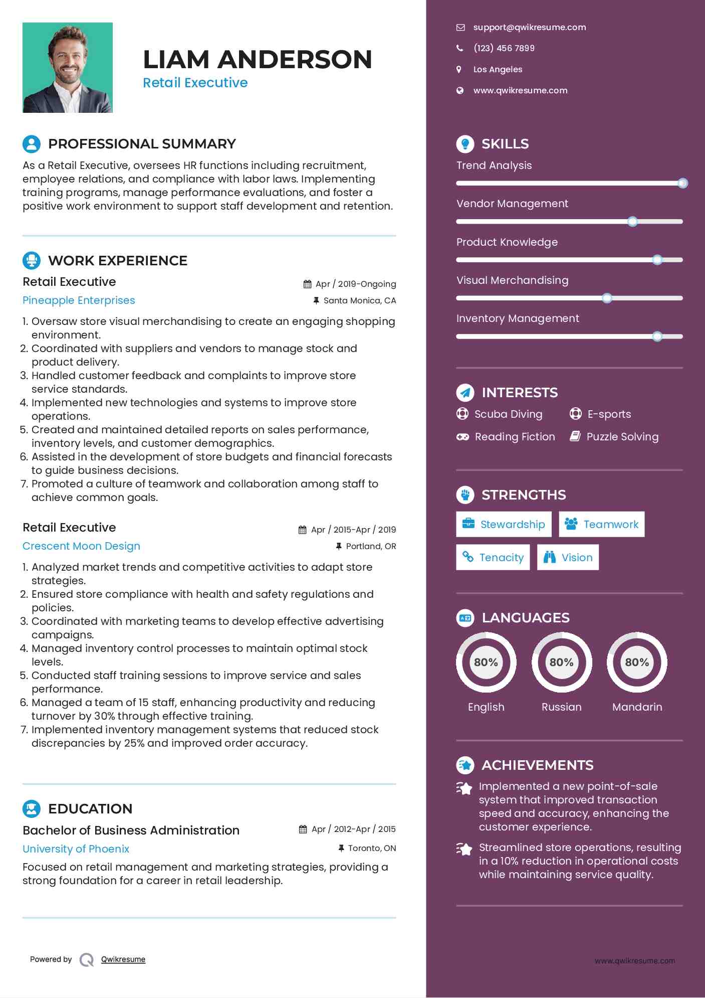 Retail Executive Resume Template