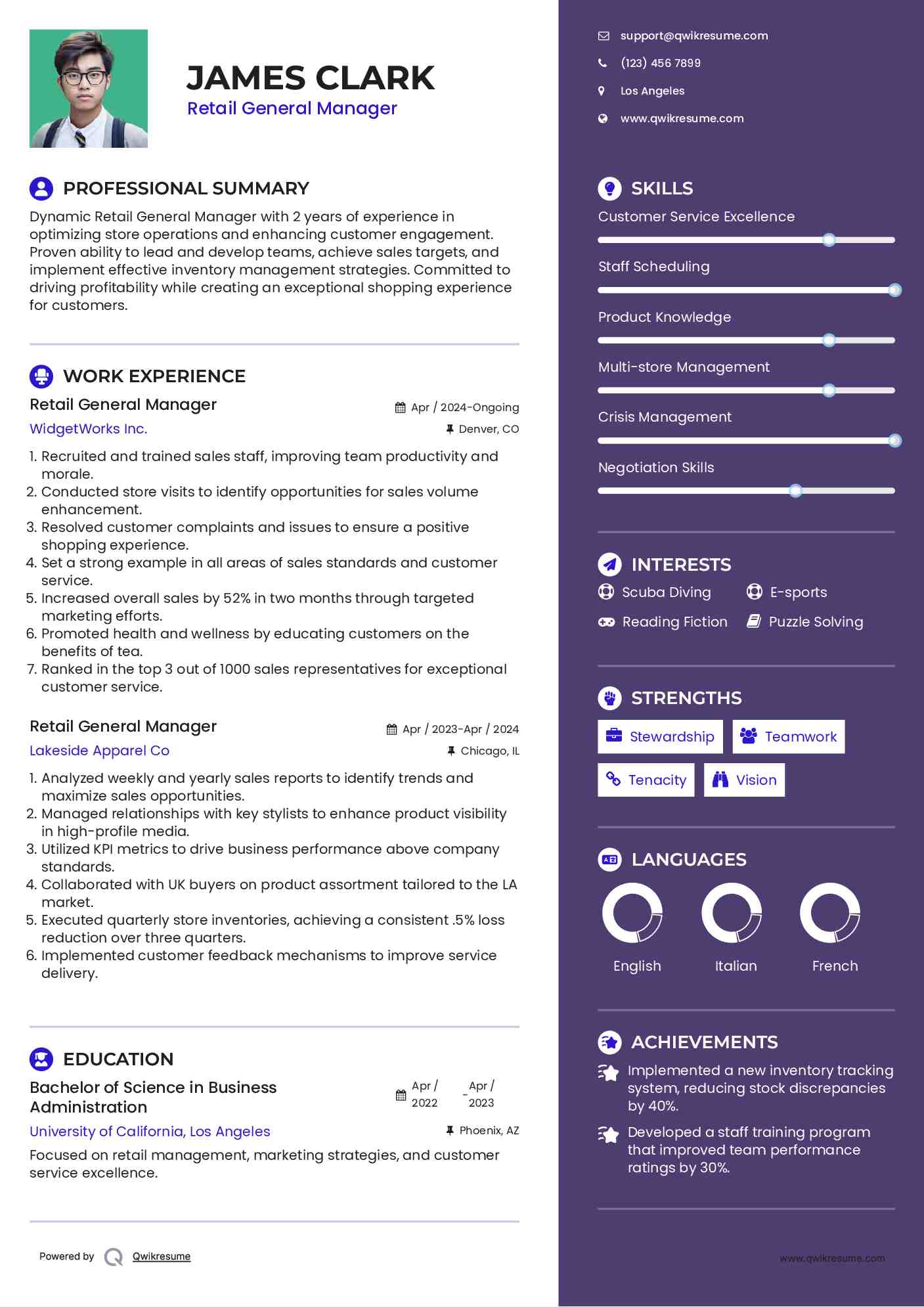 Retail General Manager Resume Model