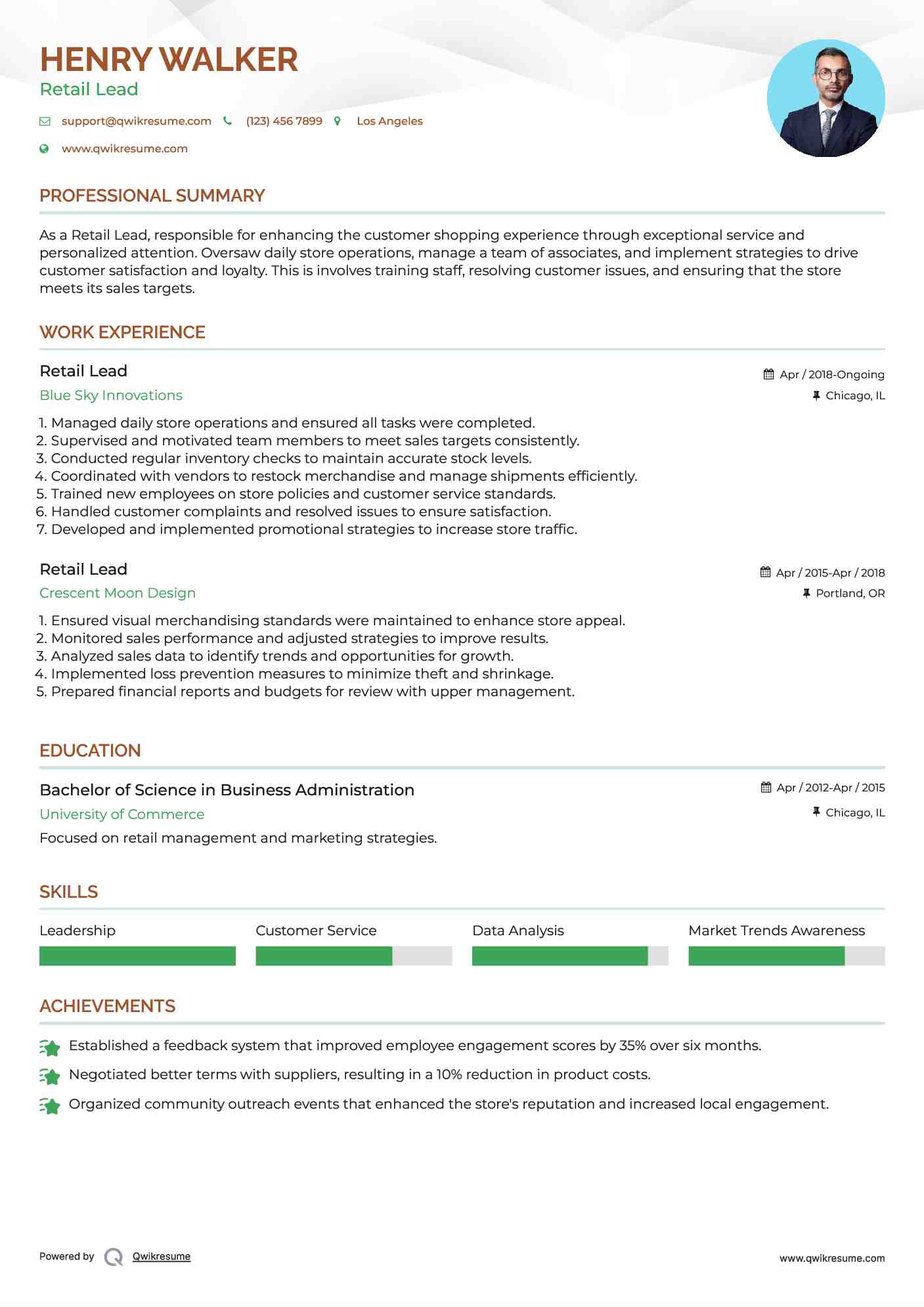 Retail Lead Resume Example