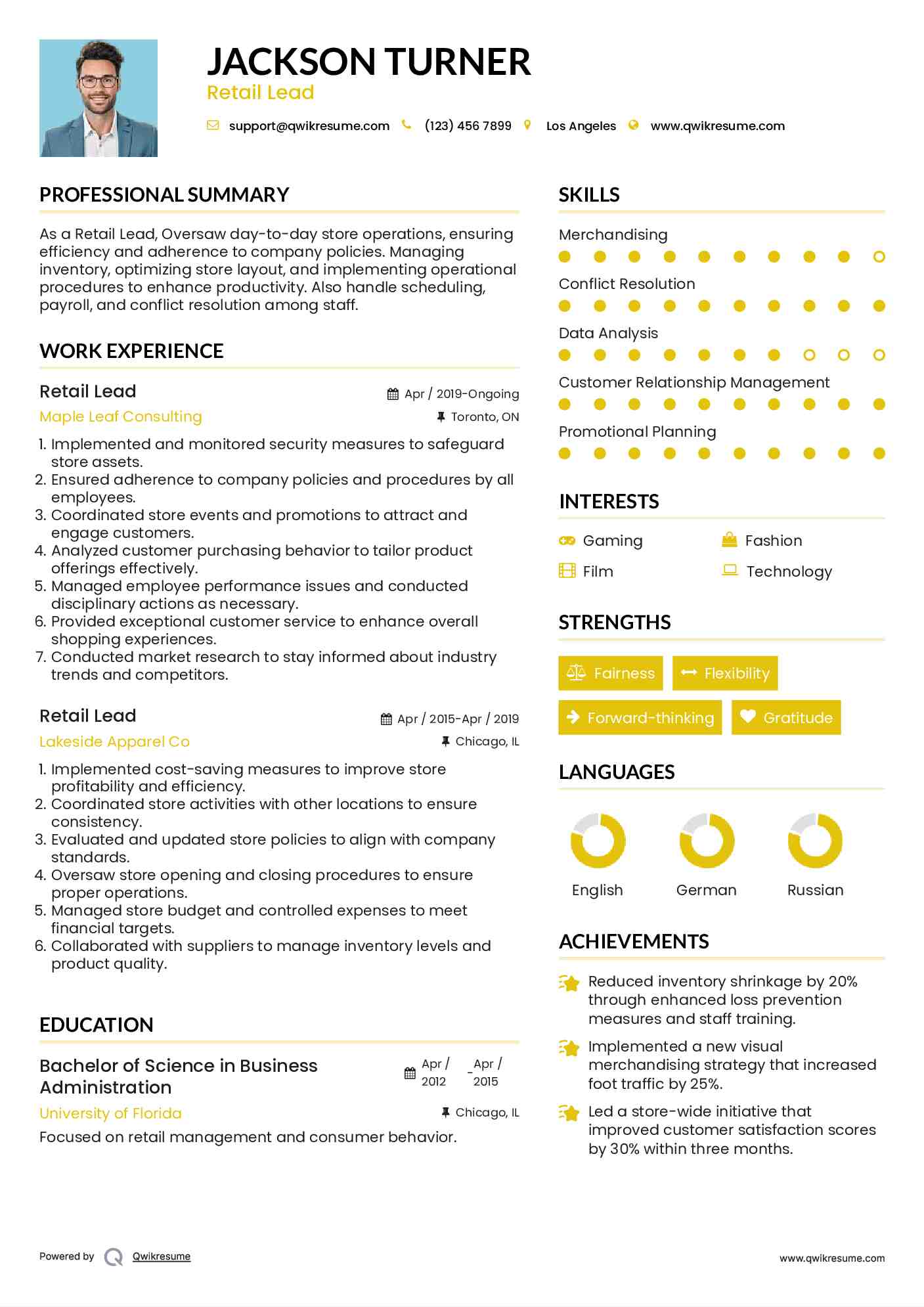 Retail Lead Resume Model