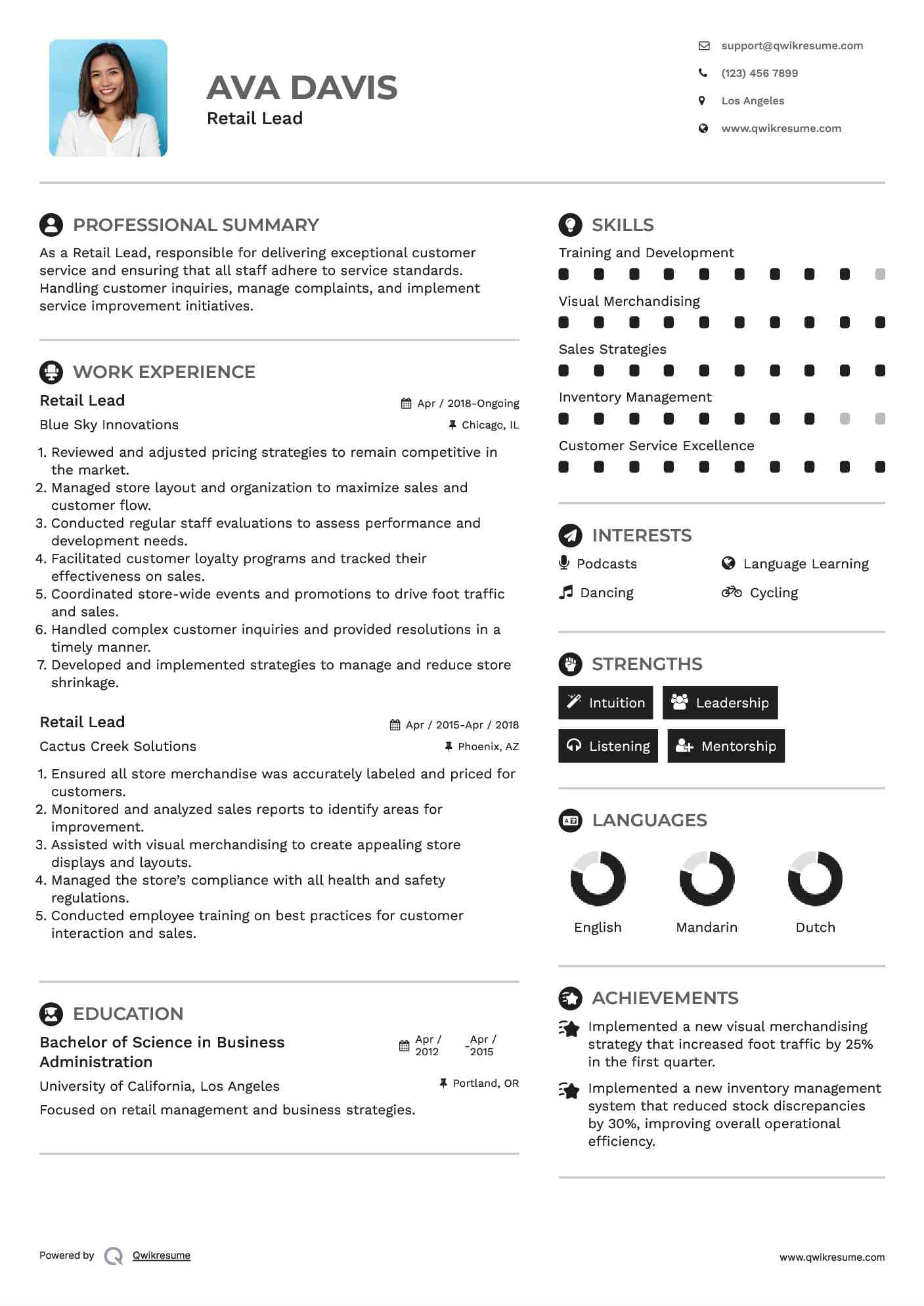 Retail Lead Resume Sample