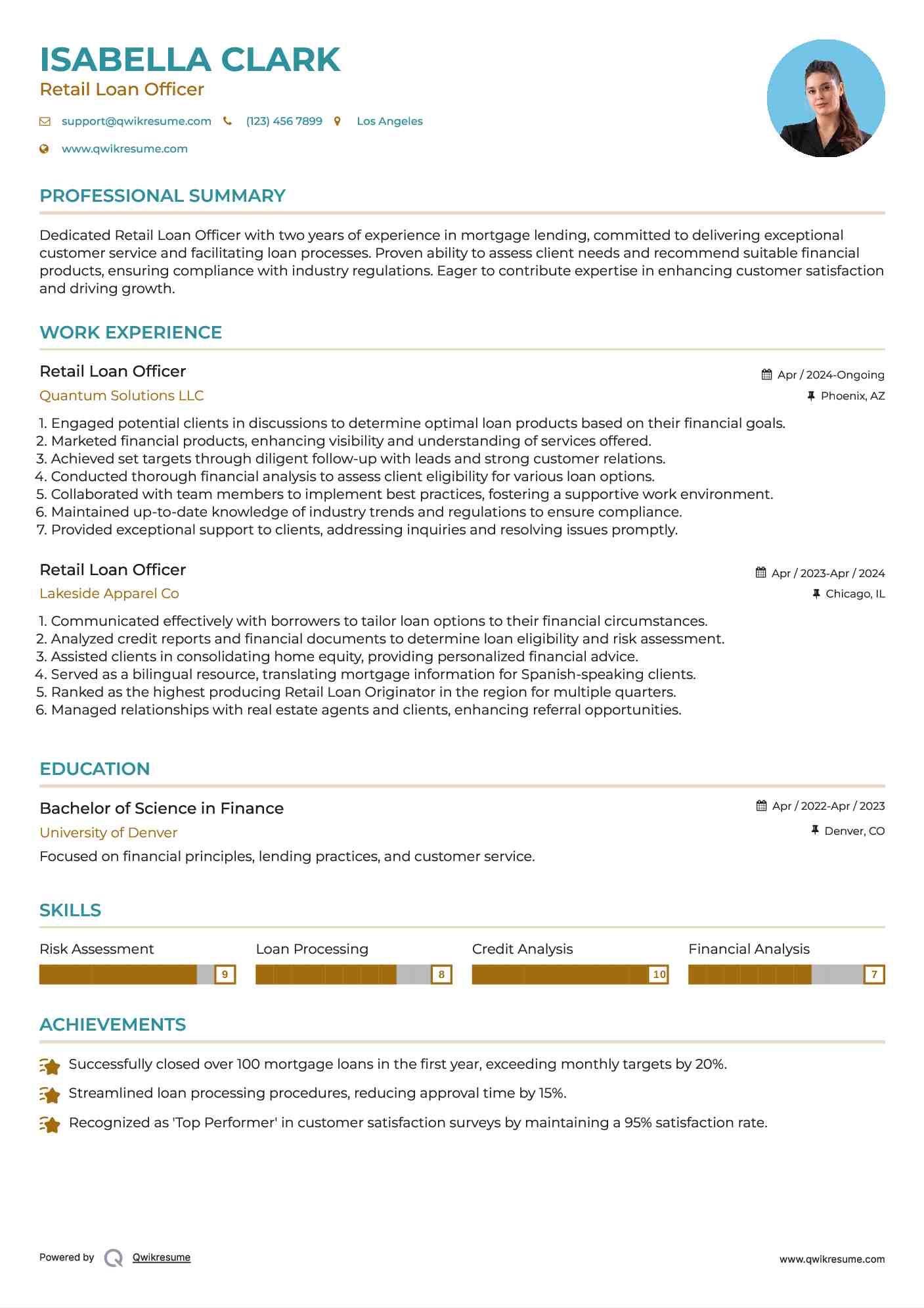 Retail Loan Officer Resume Template