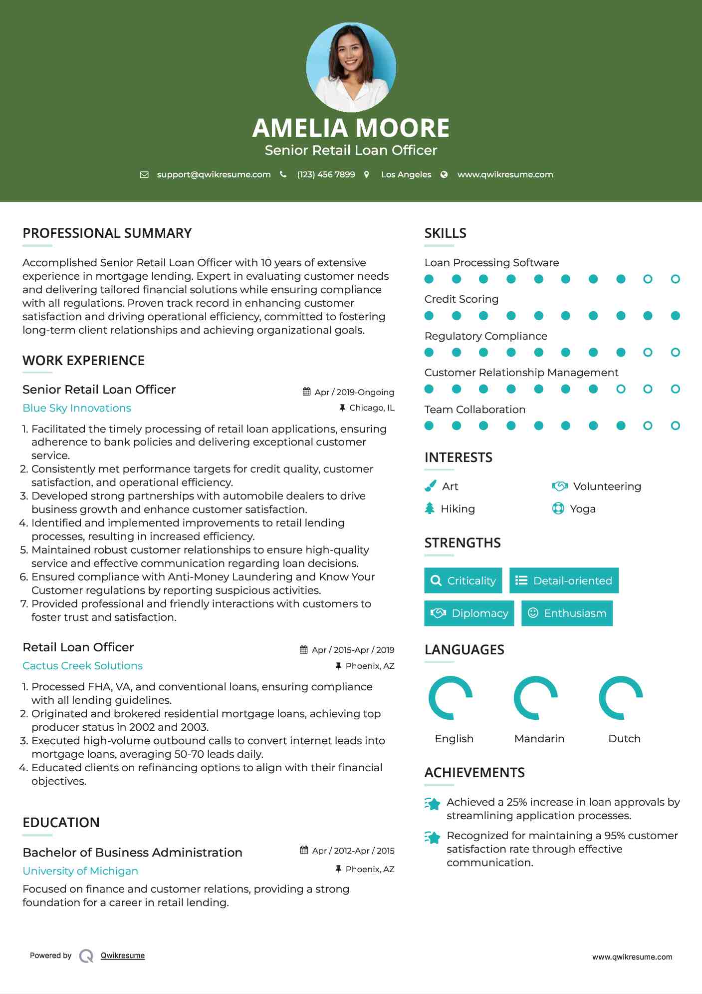Senior Retail Loan Officer Resume Template