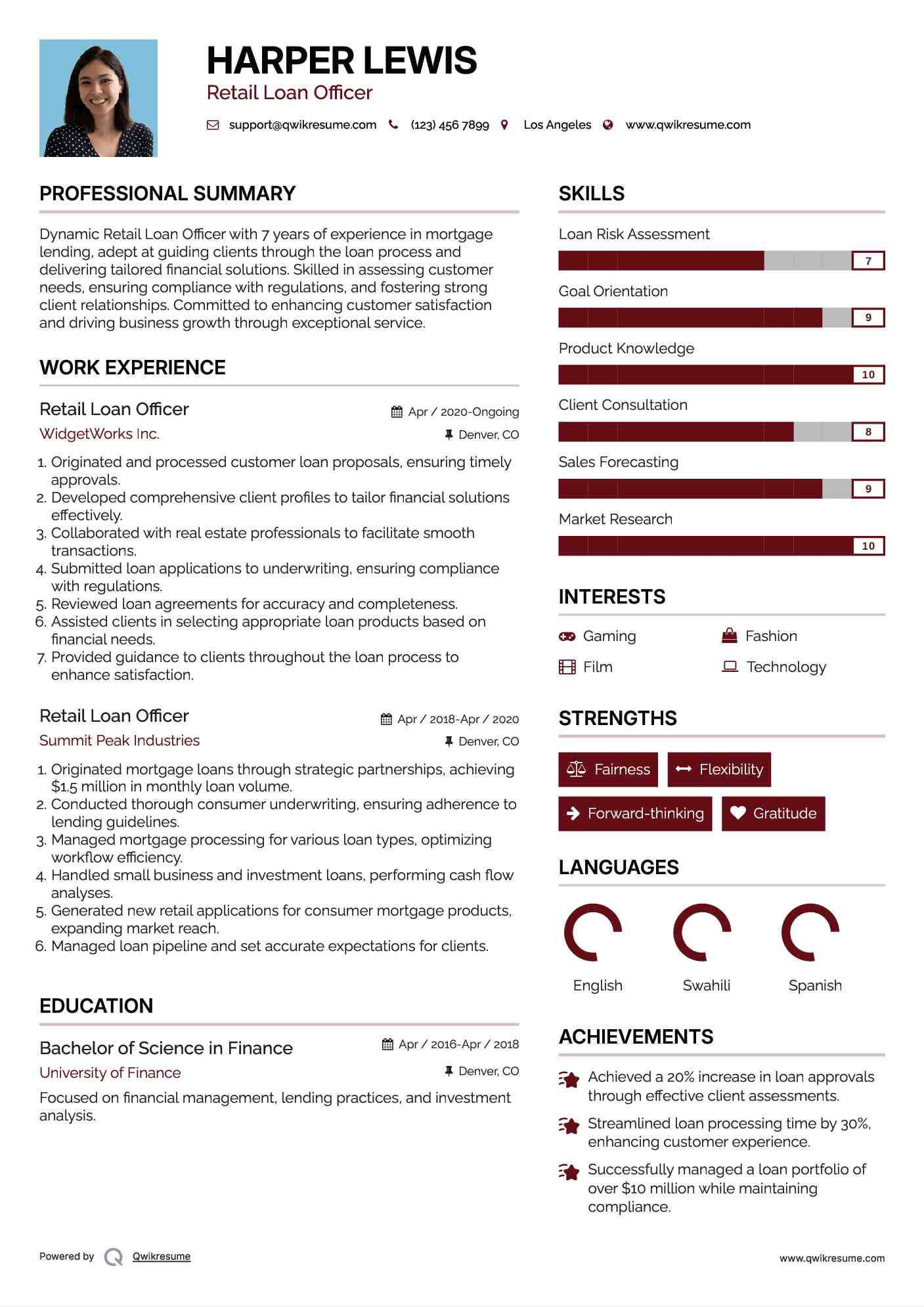 Retail Loan Officer Resume Model