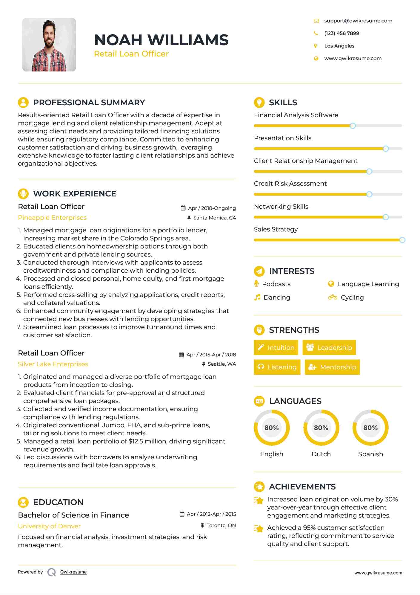 Retail Loan Officer Resume Template