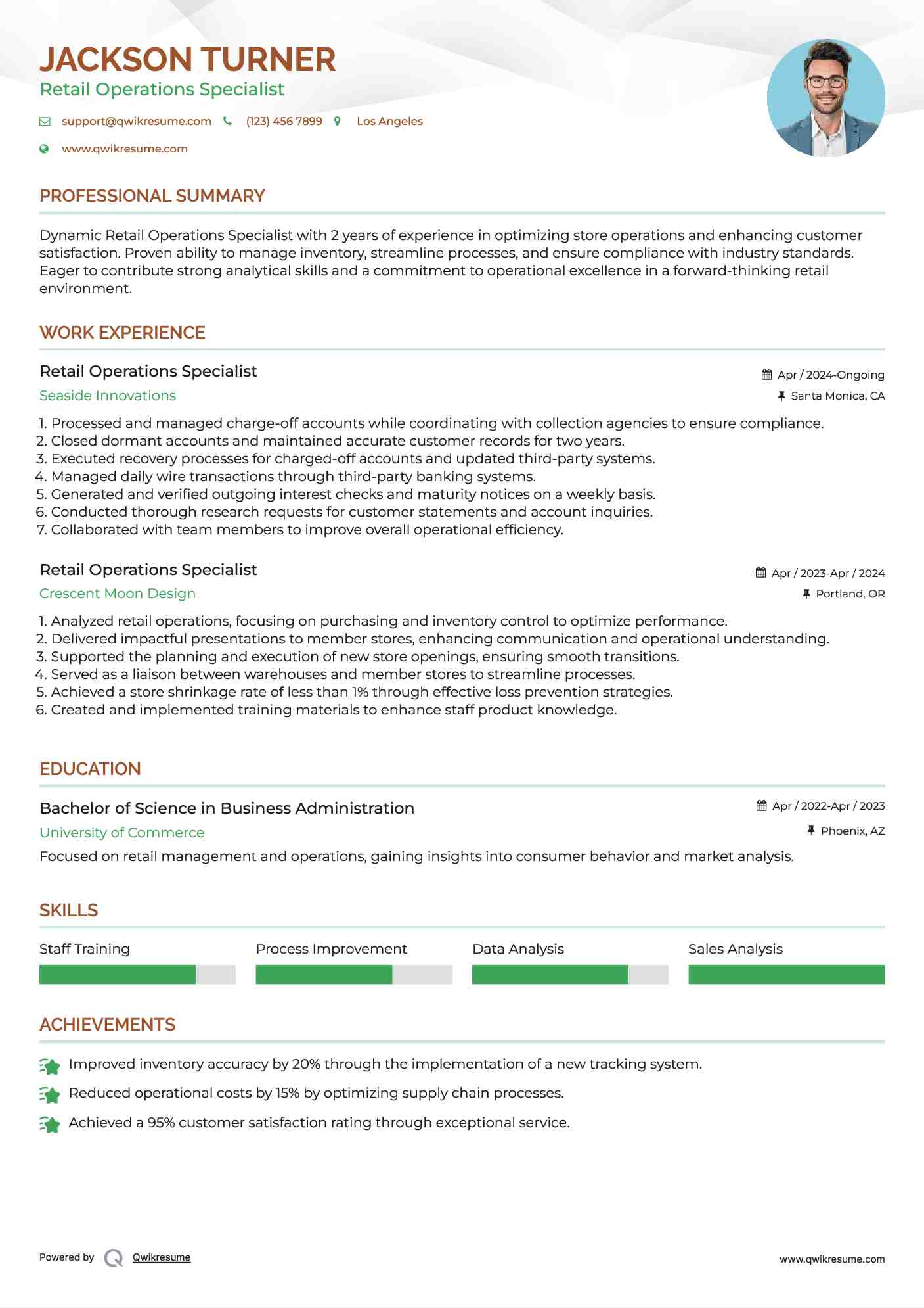Retail Operations Specialist Resume Template
