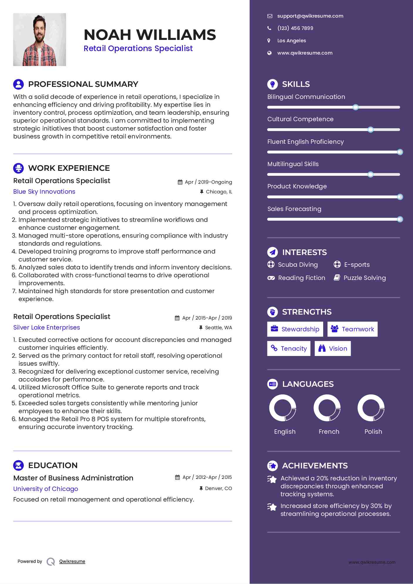 Retail Operations Specialist Resume Sample
