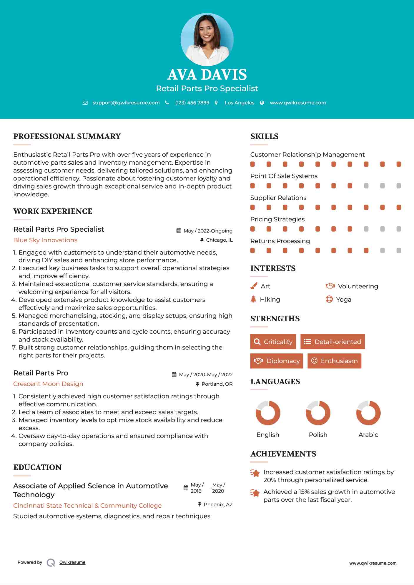 Retail Parts Pro Specialist Resume Format